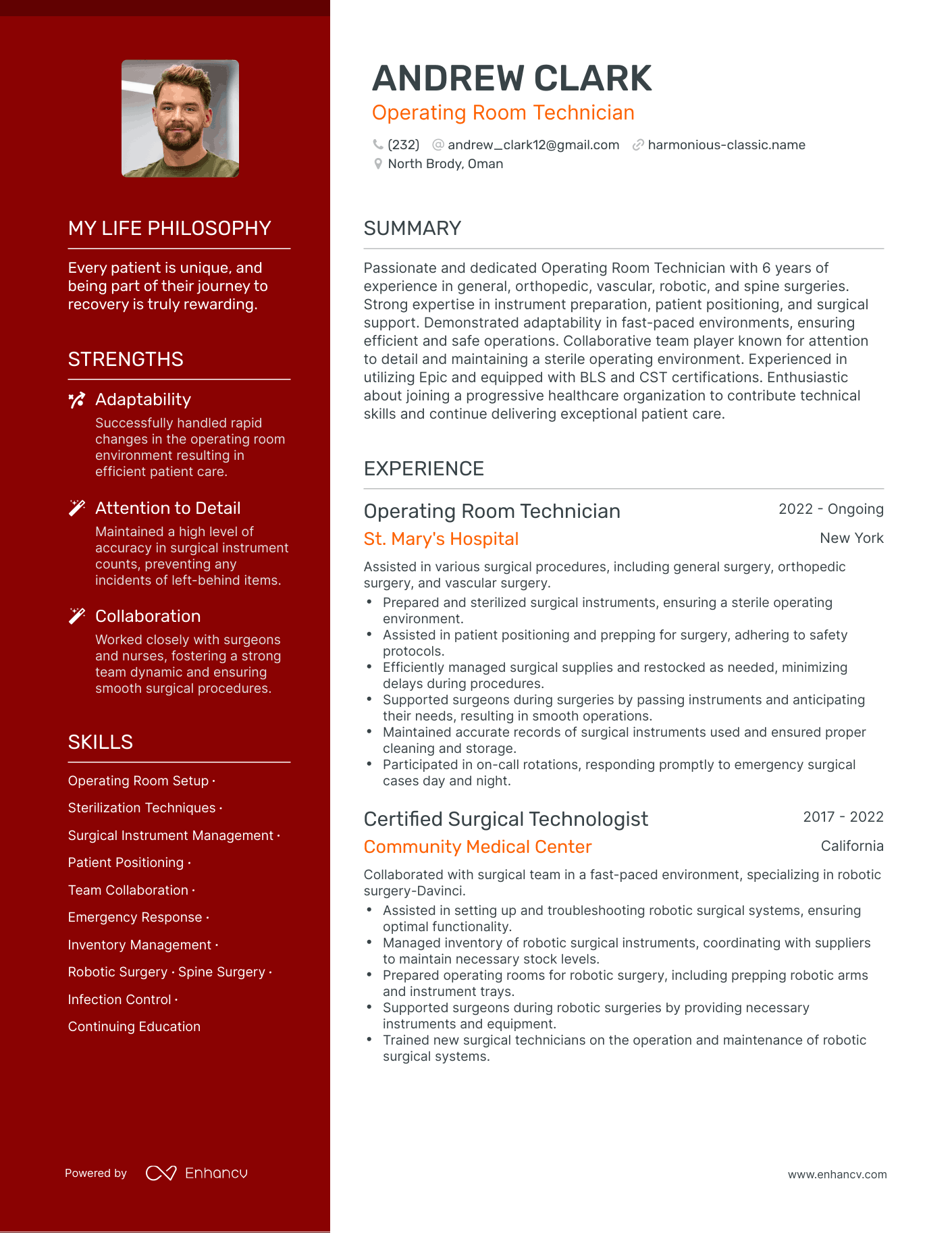 Operating Room Technician resume example