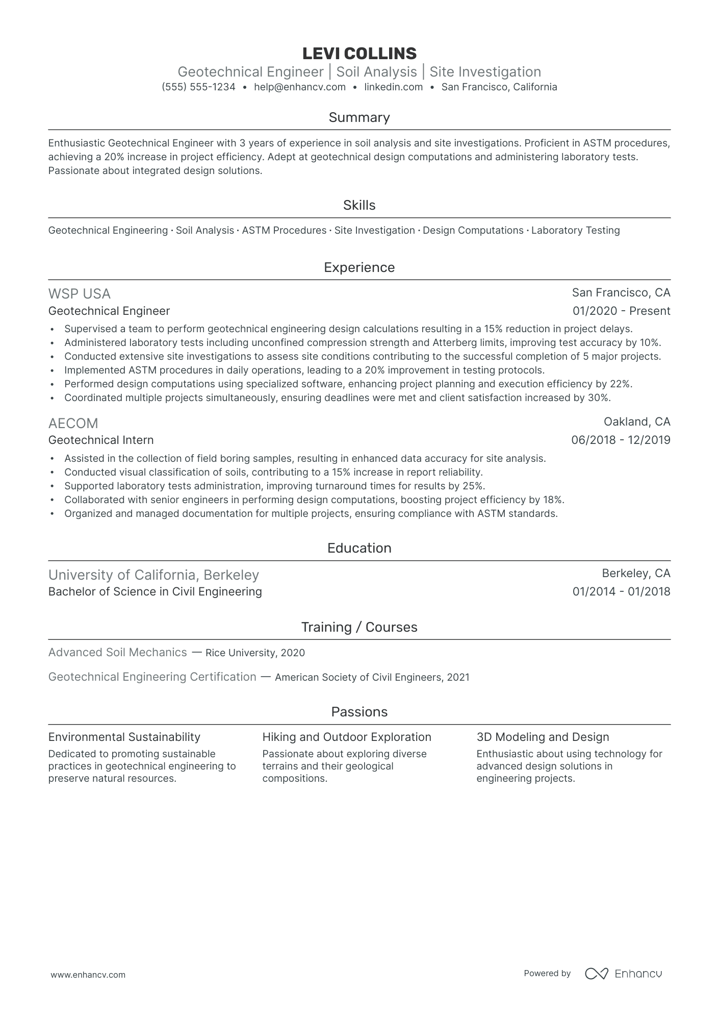 Geotechnical Civil Engineer resume example