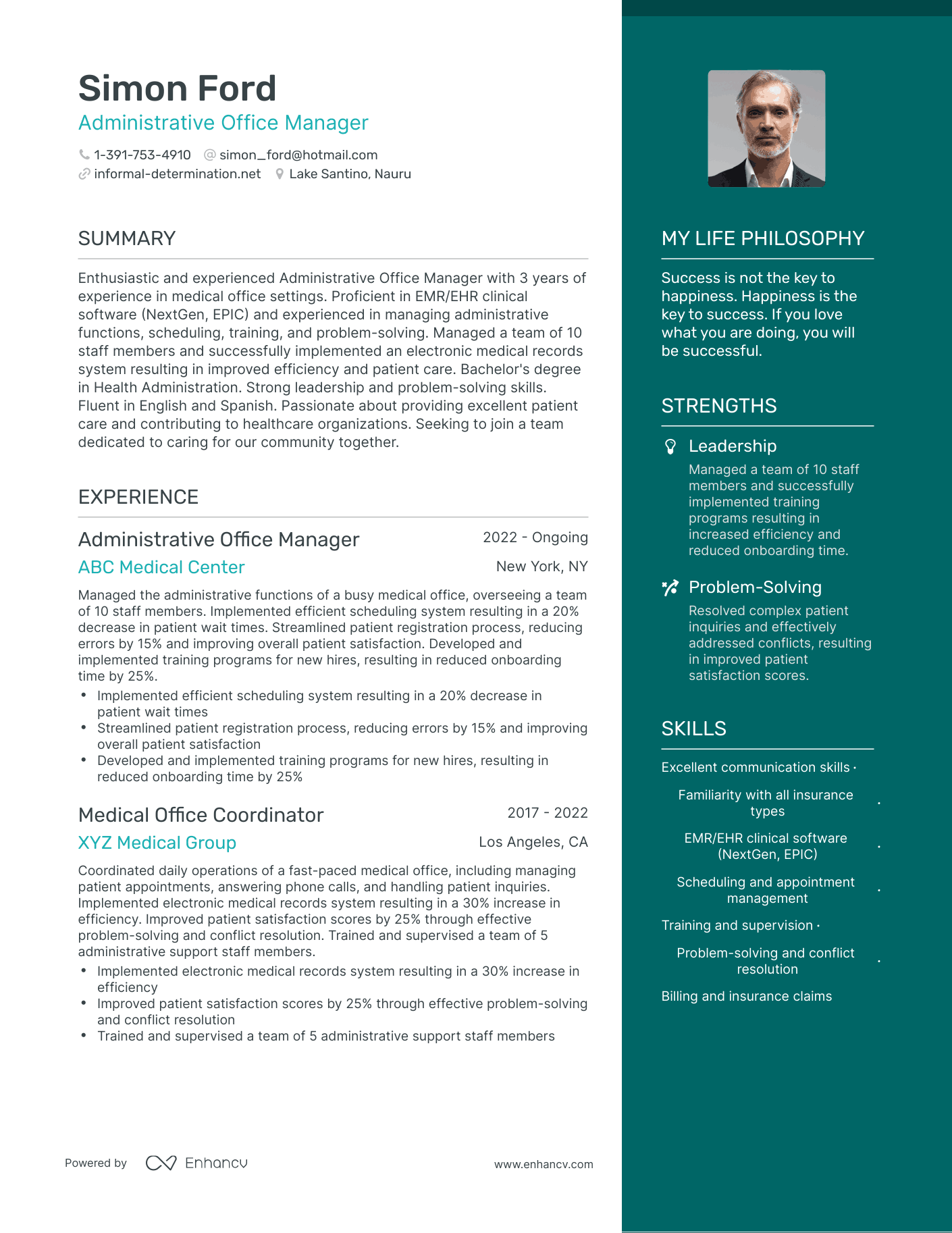 Modern Administrative Office Manager Resume Example
