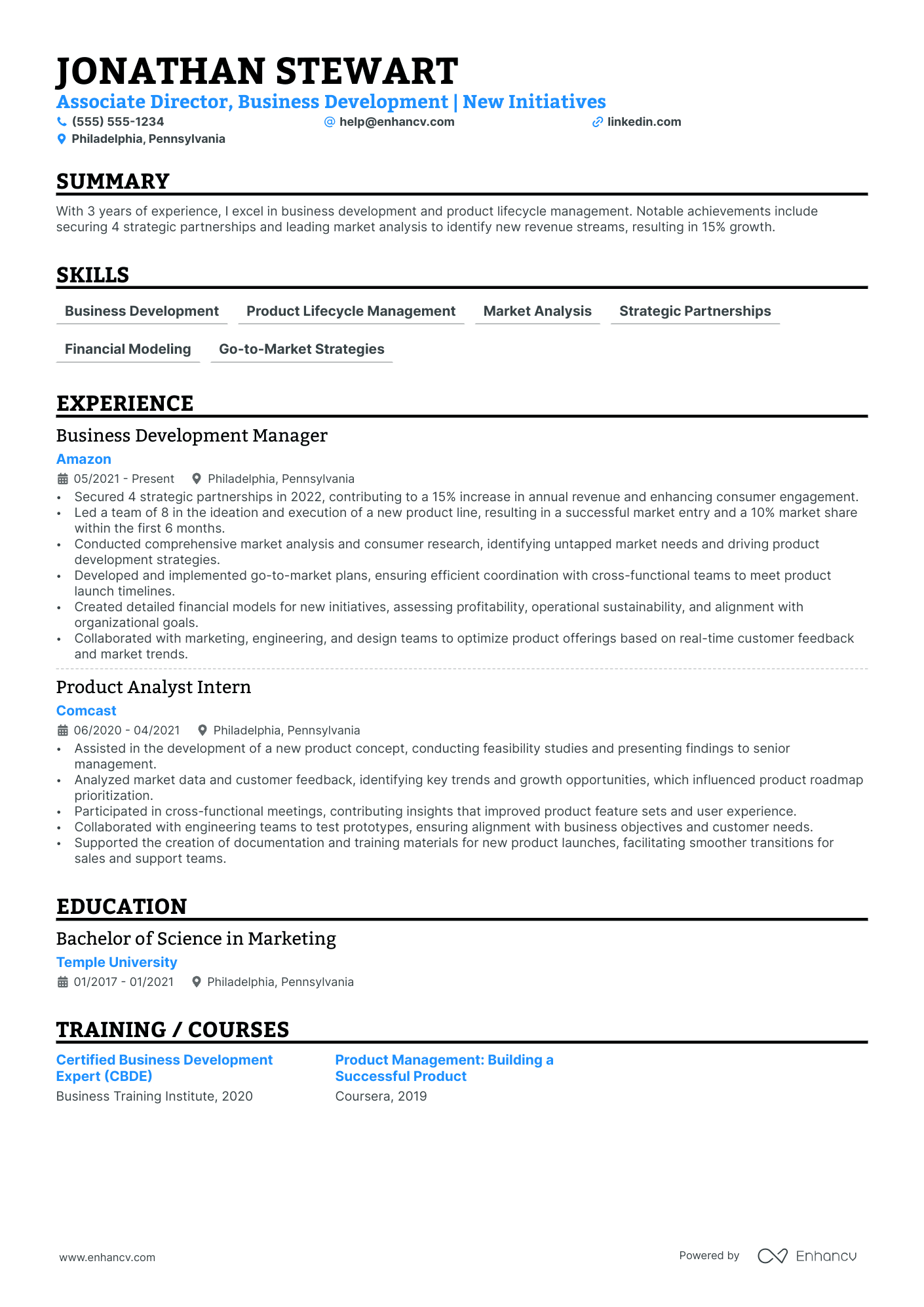 Business Development Manager (B2C) Resume Example Resume Example