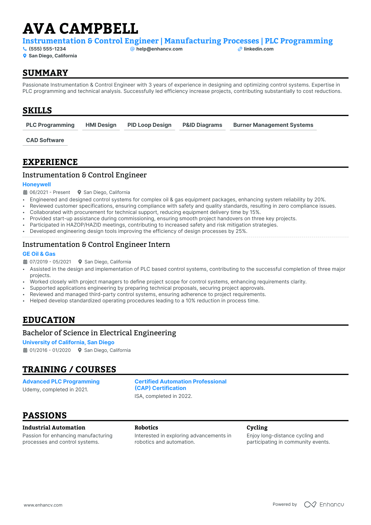 Production Quality Control Engineer resume example