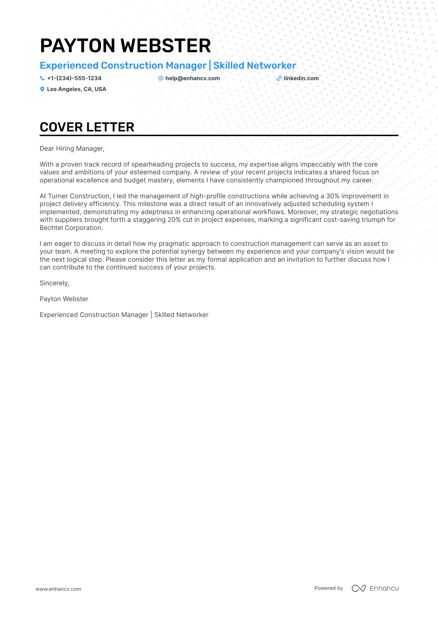 Construction Business Owner cover letter