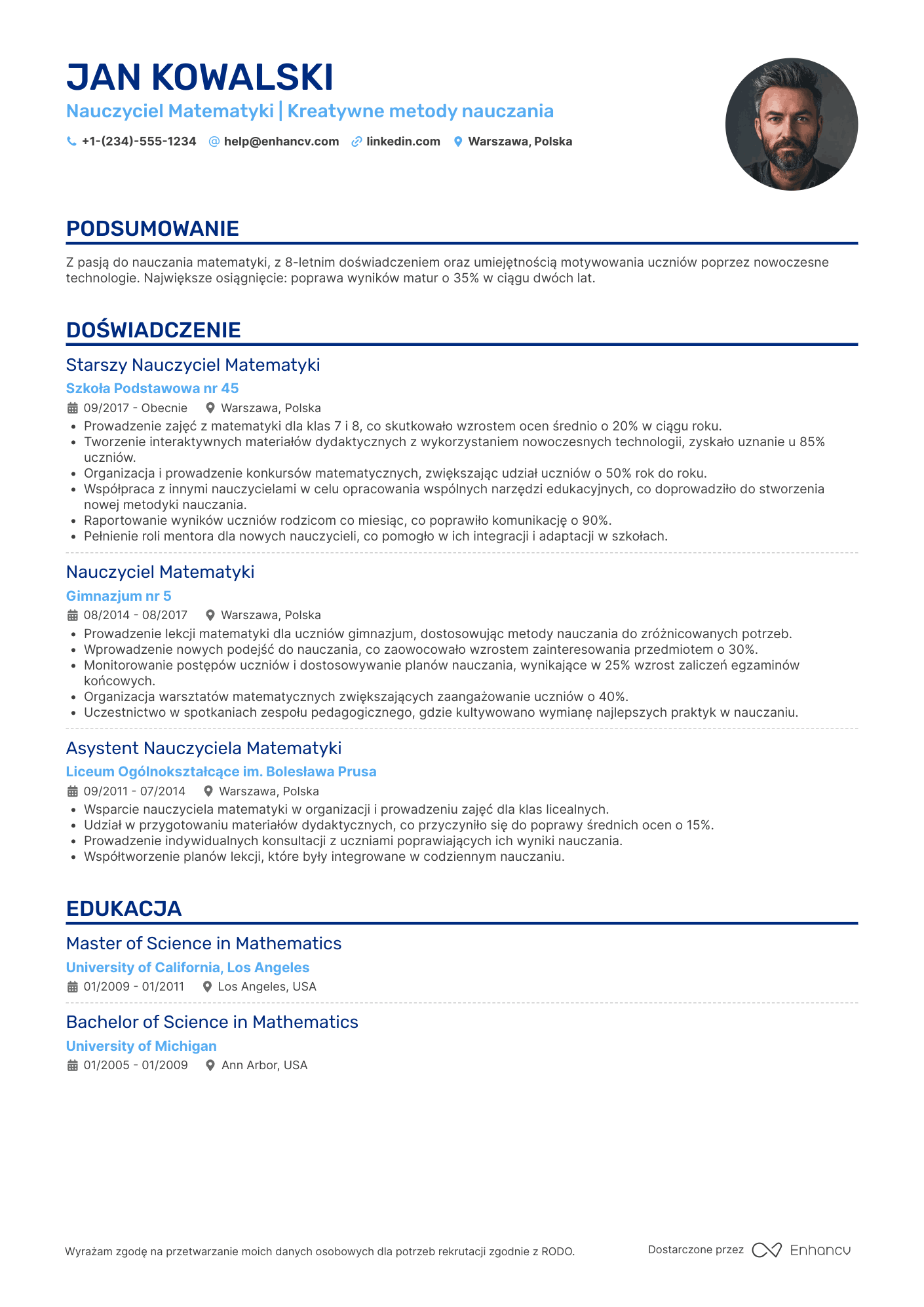 Nauczyciel Matematyki CV