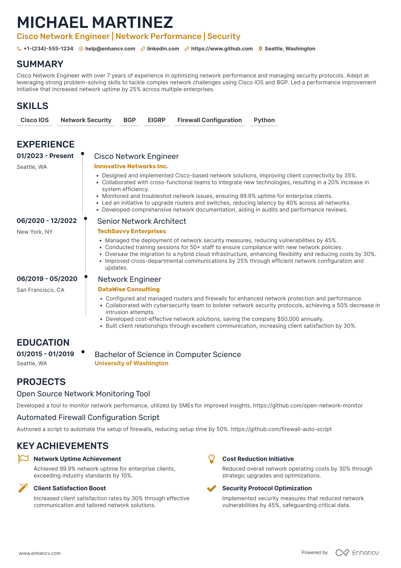 Cisco Network Engineer resume example
