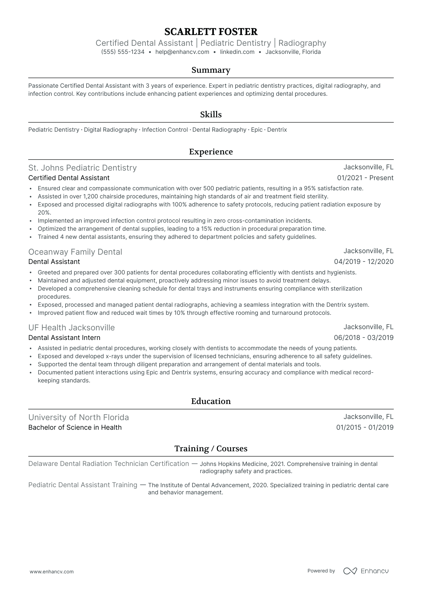 Certified Dental Assistant resume example