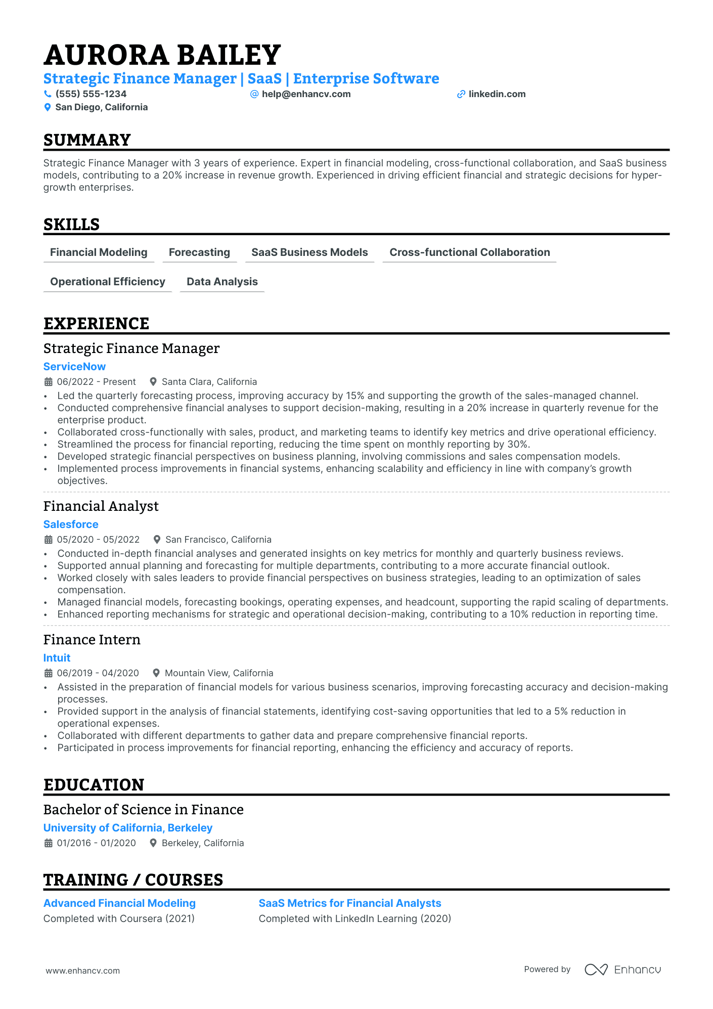 Strategic Finance Manager resume example