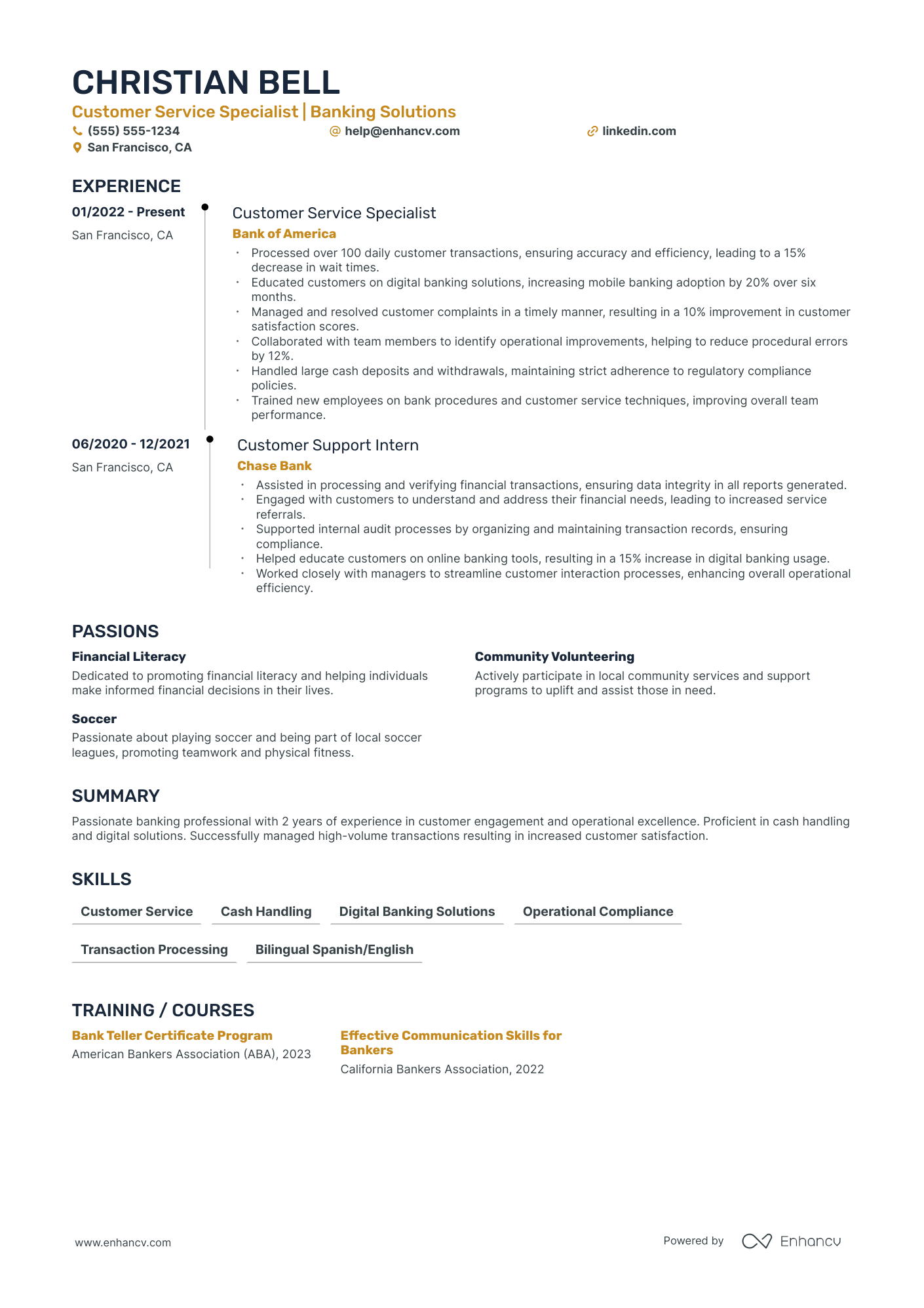 Bilingual Bank Teller resume example