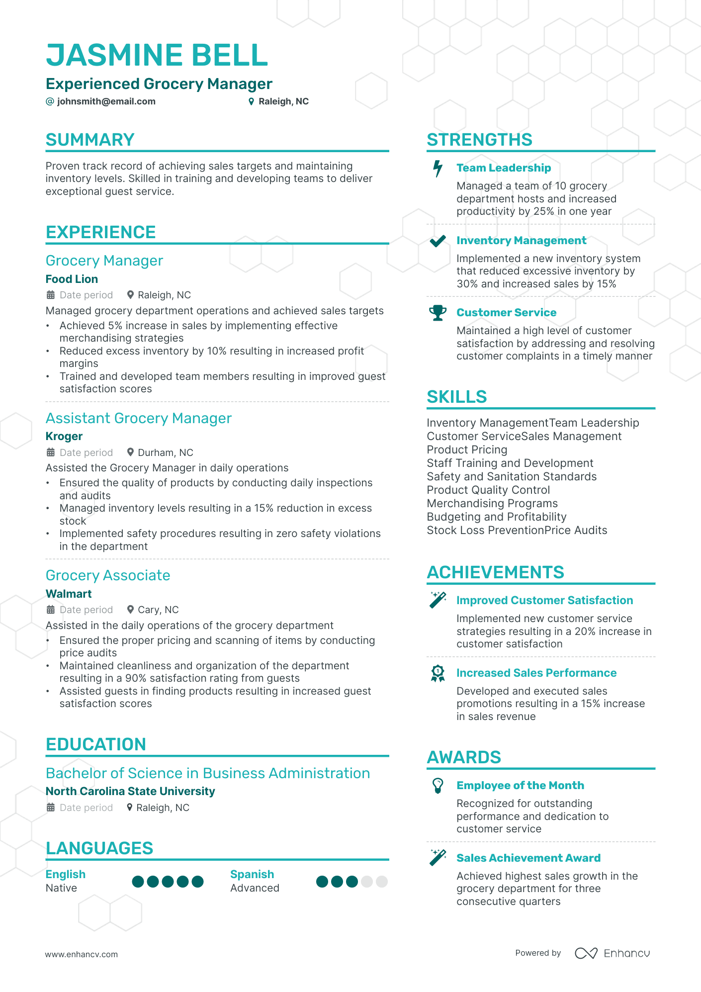 Grocery Manager resume example