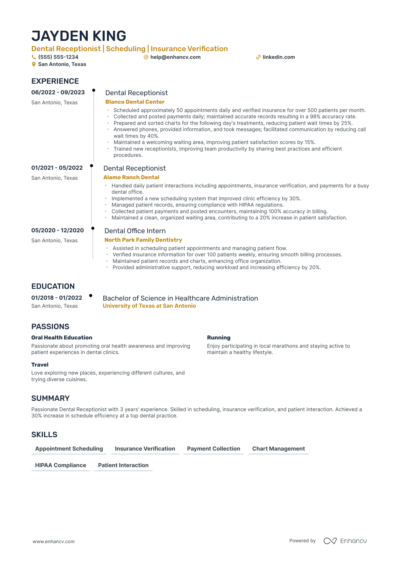 Dental Receptionist resume example