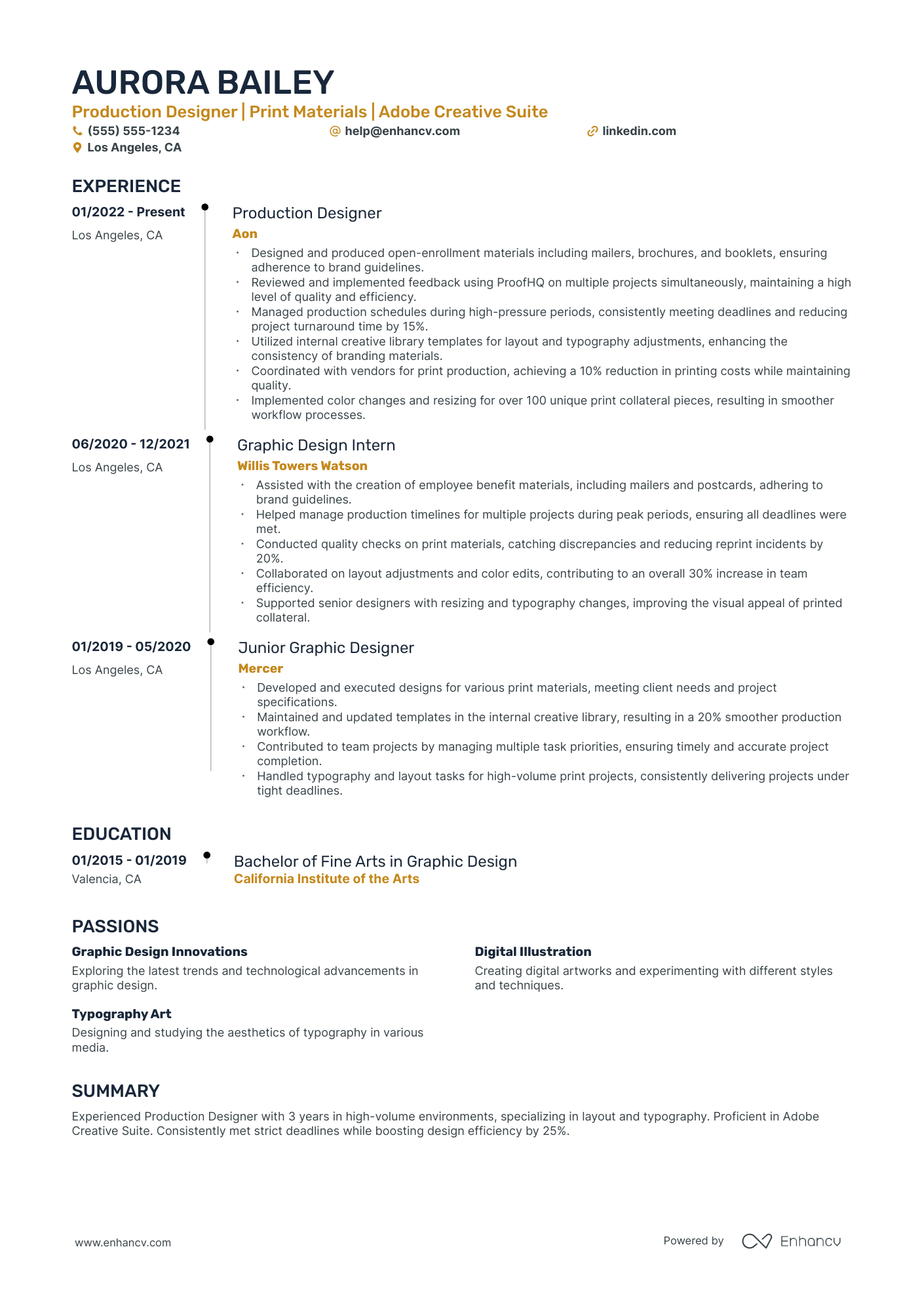 Production Artist resume example