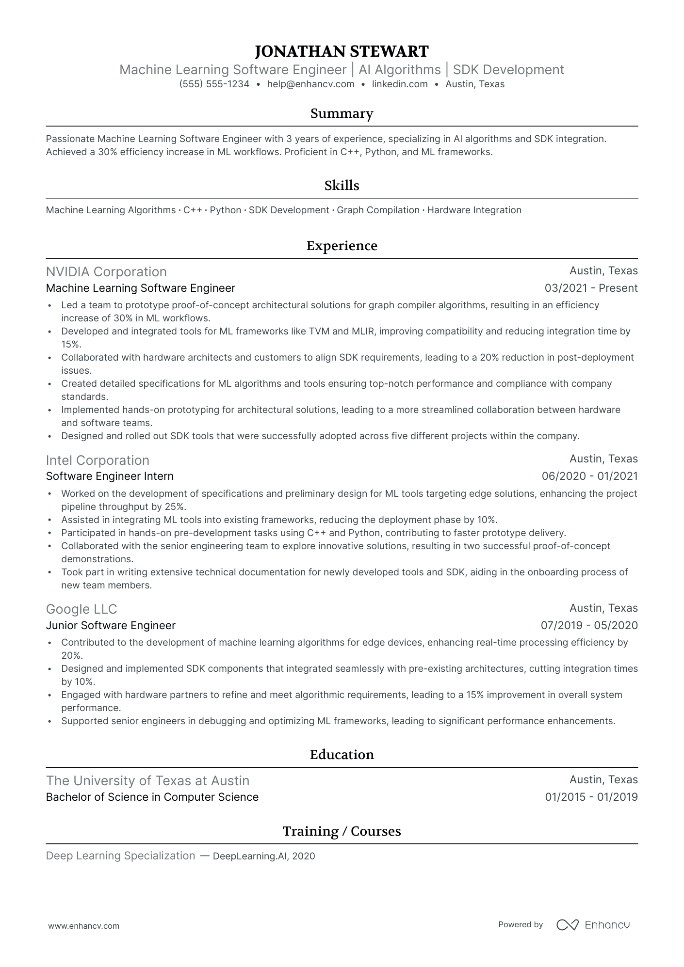 Machine Learning Research Engineer resume example