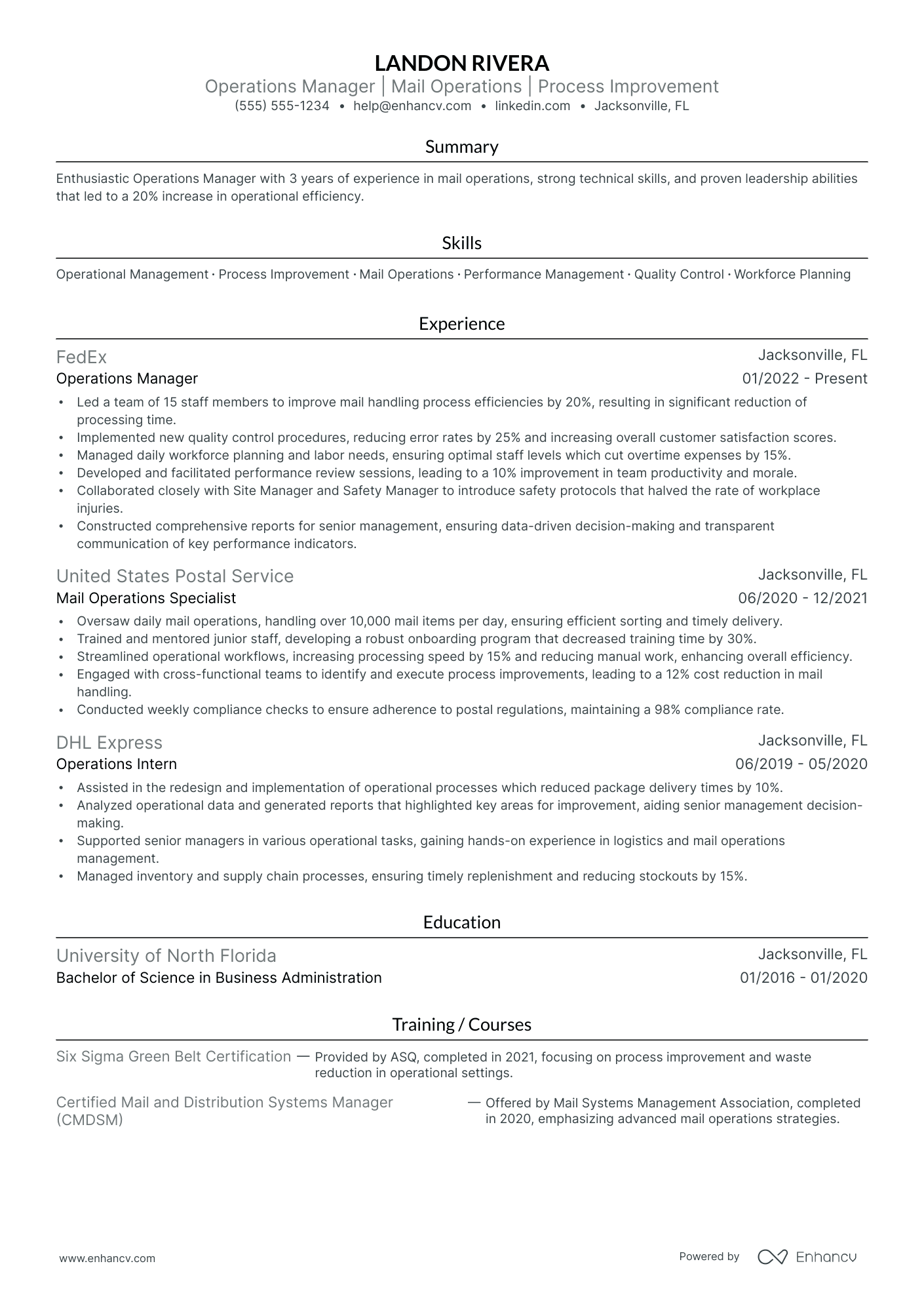 Postal Service Operations Manager Resume Example Resume Example