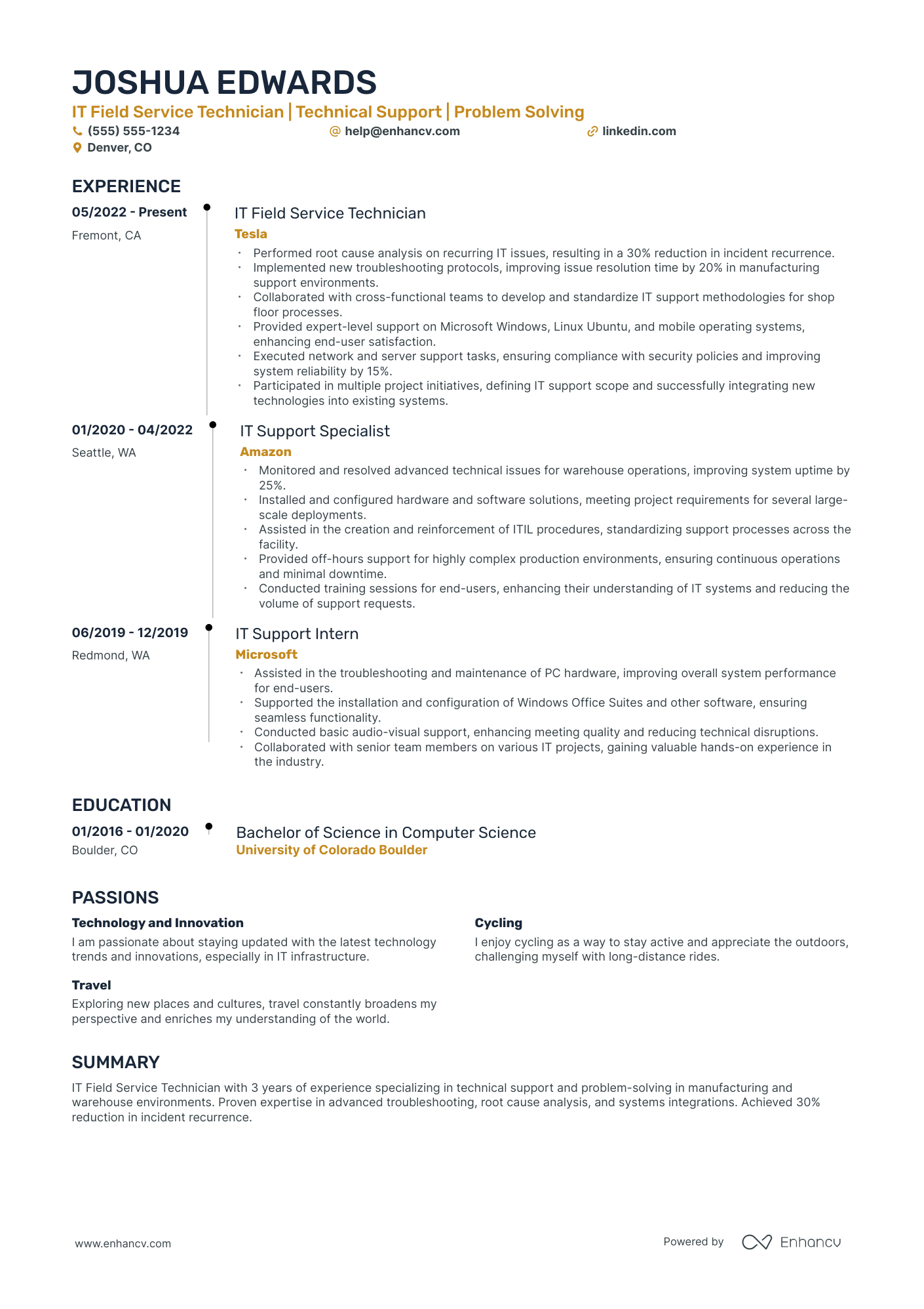 IT Field Service Technician resume example