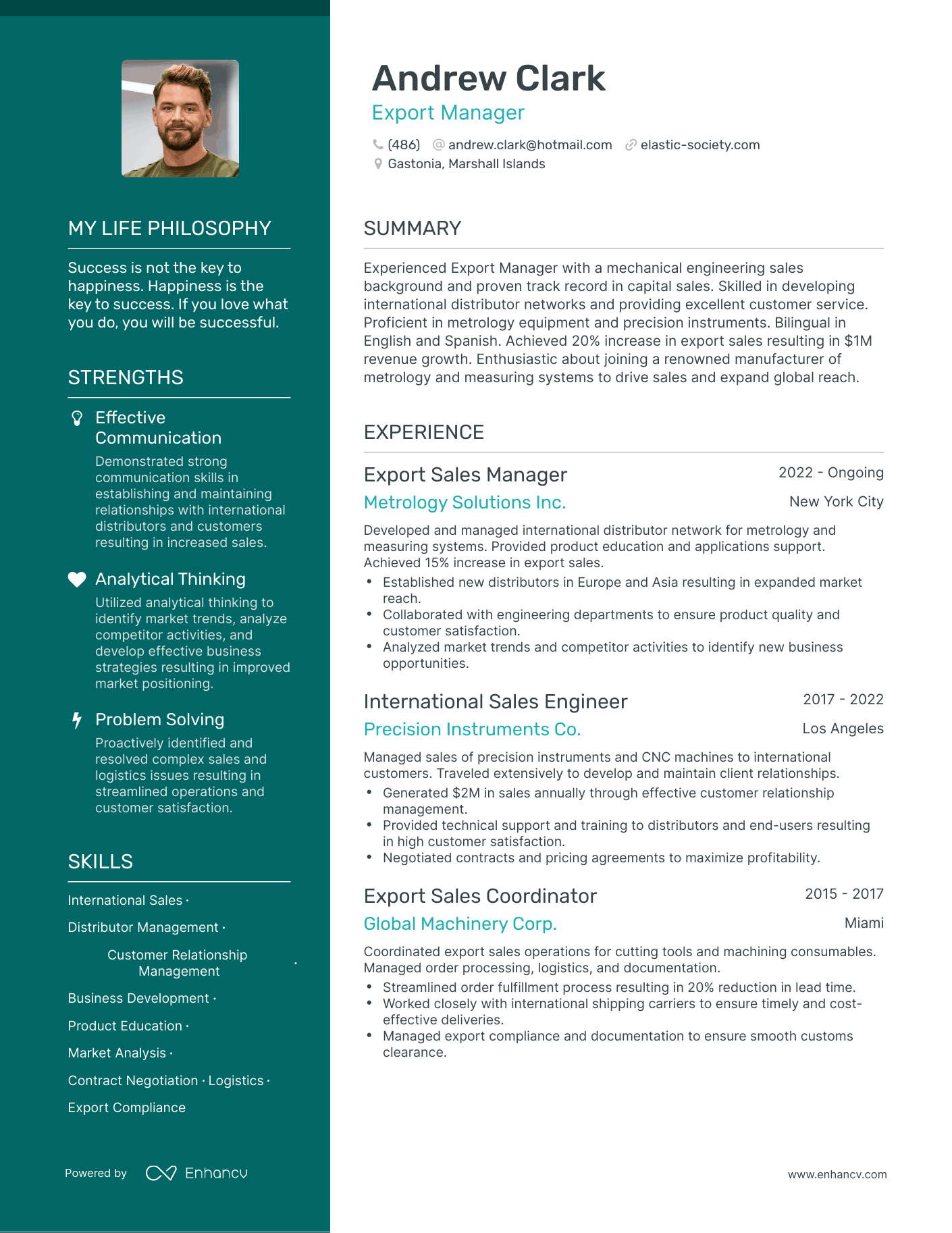 Creative Export Manager Resume Example