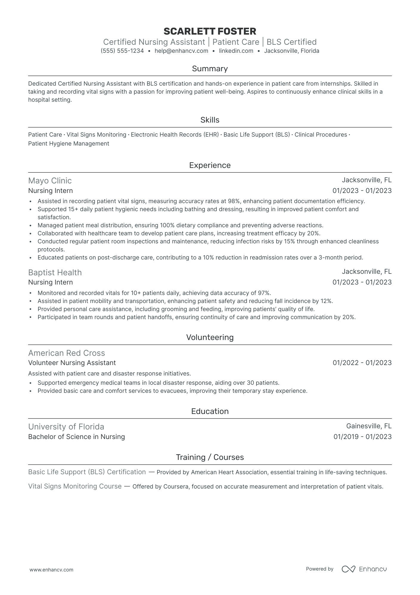 Entry-Level Nursing Assistant resume example