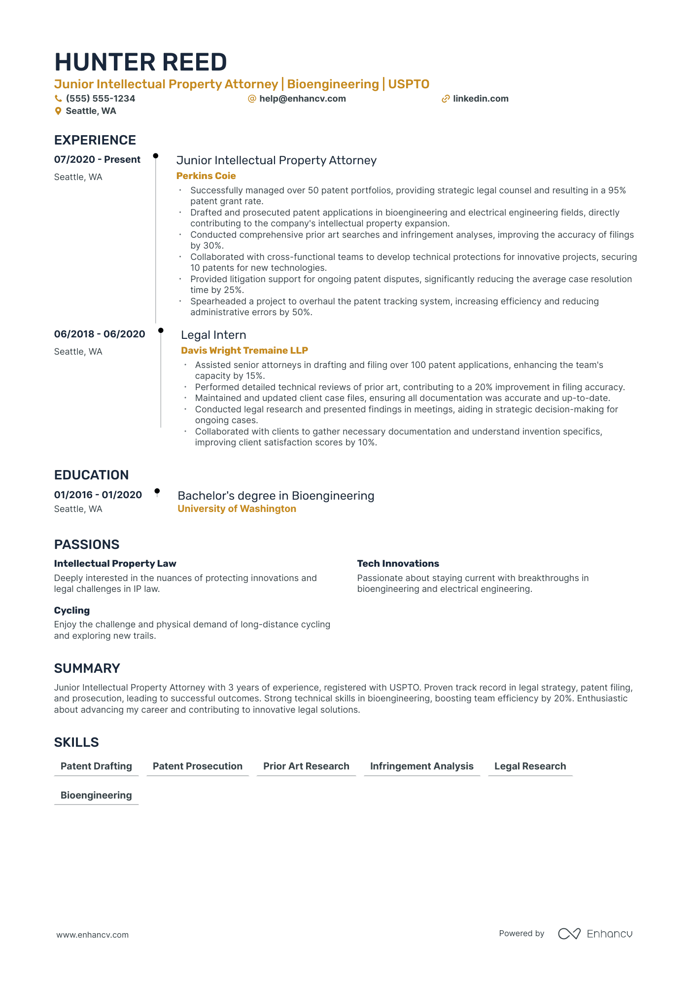 Intellectual Property Attorney resume example