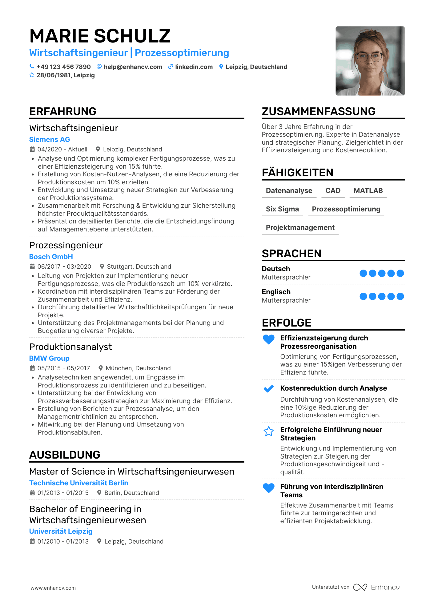 Wirtschaftsingenieur CV