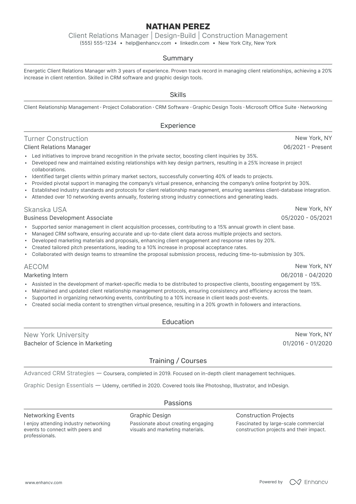 Client Relations Manager resume example