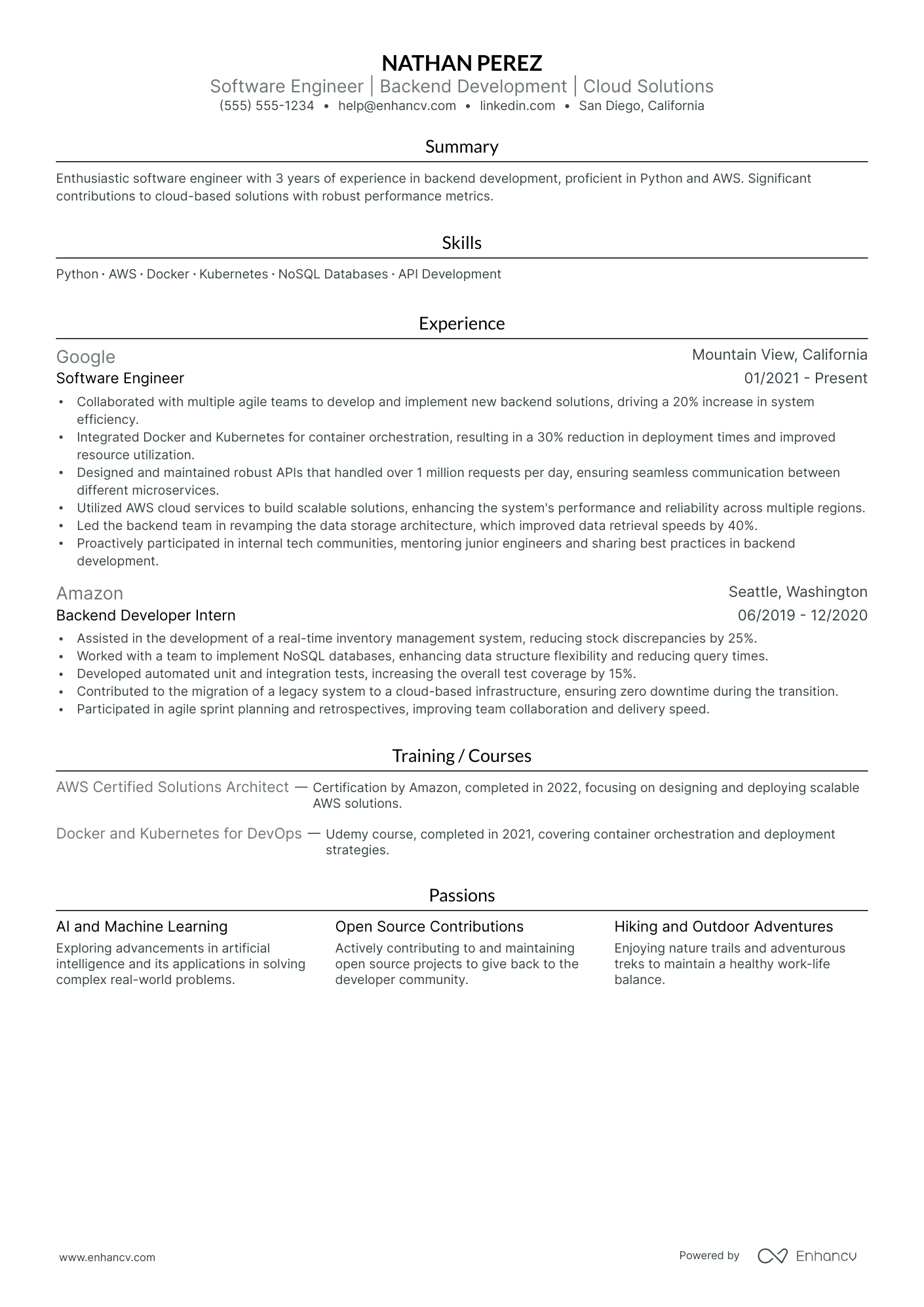 Back-End Software Engineer resume example