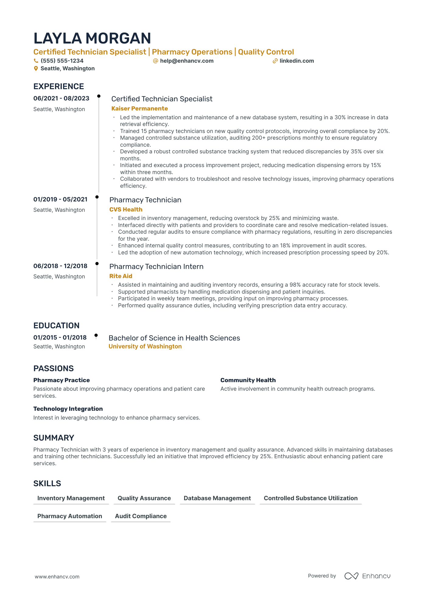 Pharmacy Tech Specialist resume example