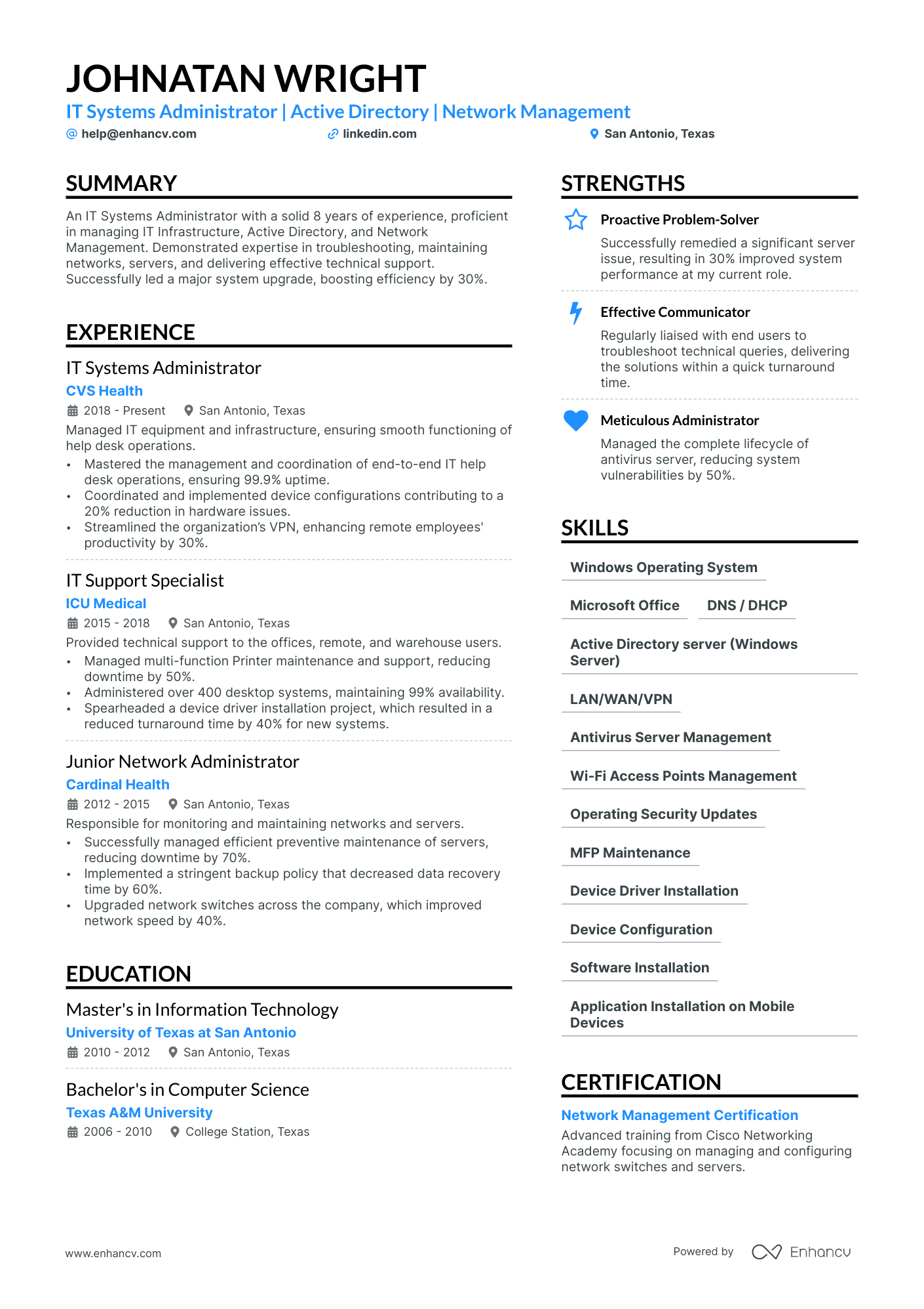 IT System Administrator resume example