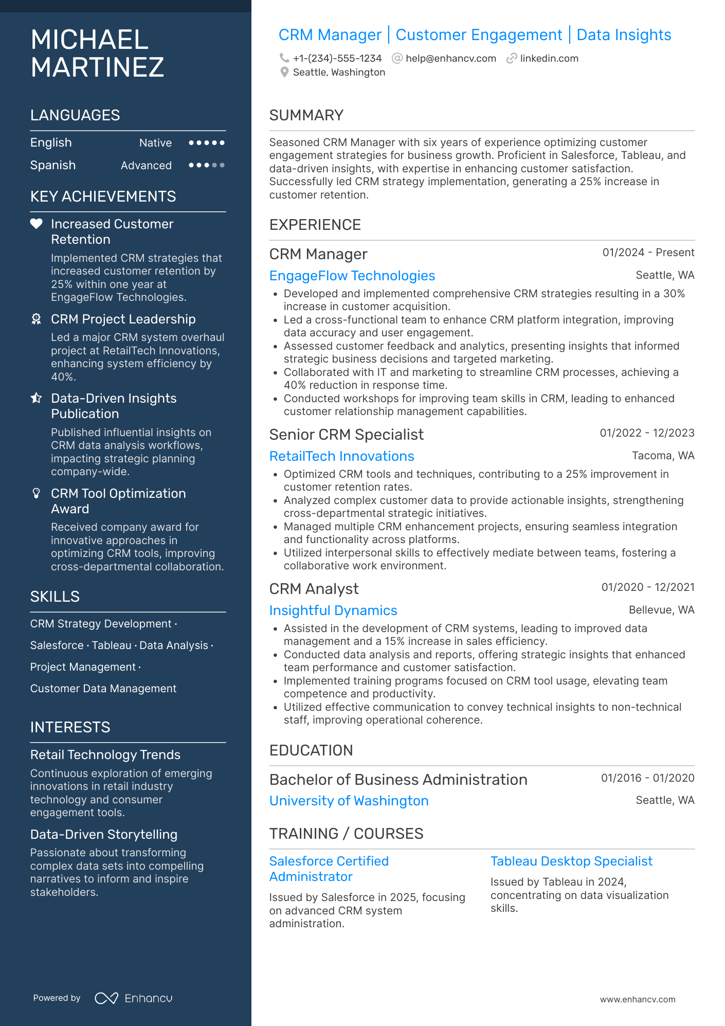 CRM Manager resume example