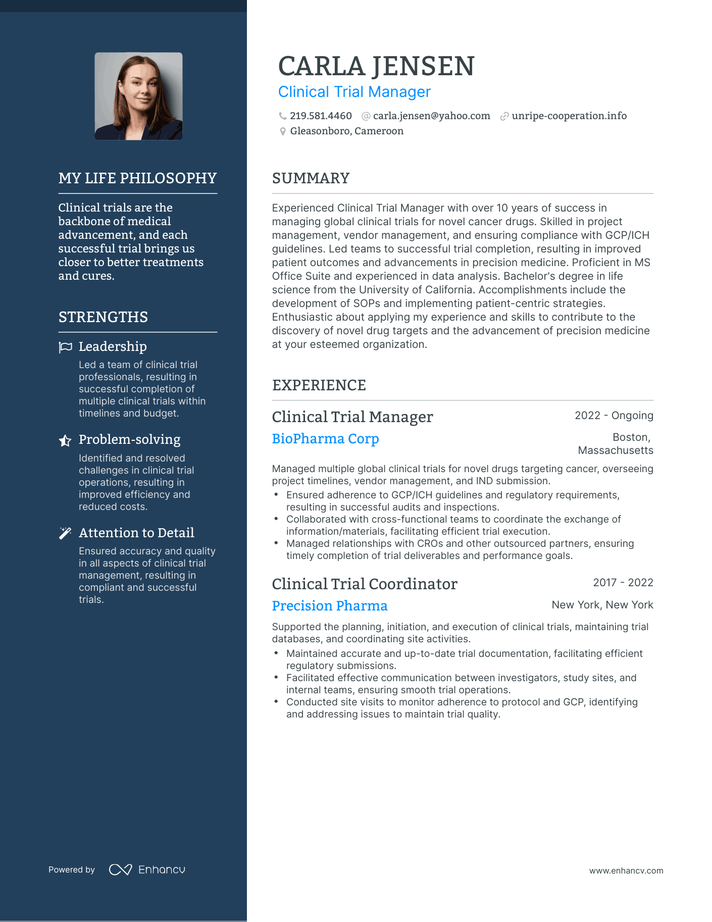 Creative Clinical Trial Manager Resume Example