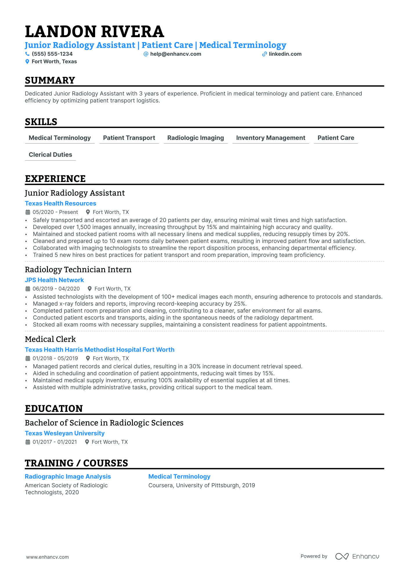 Medical Imaging Assistant resume example