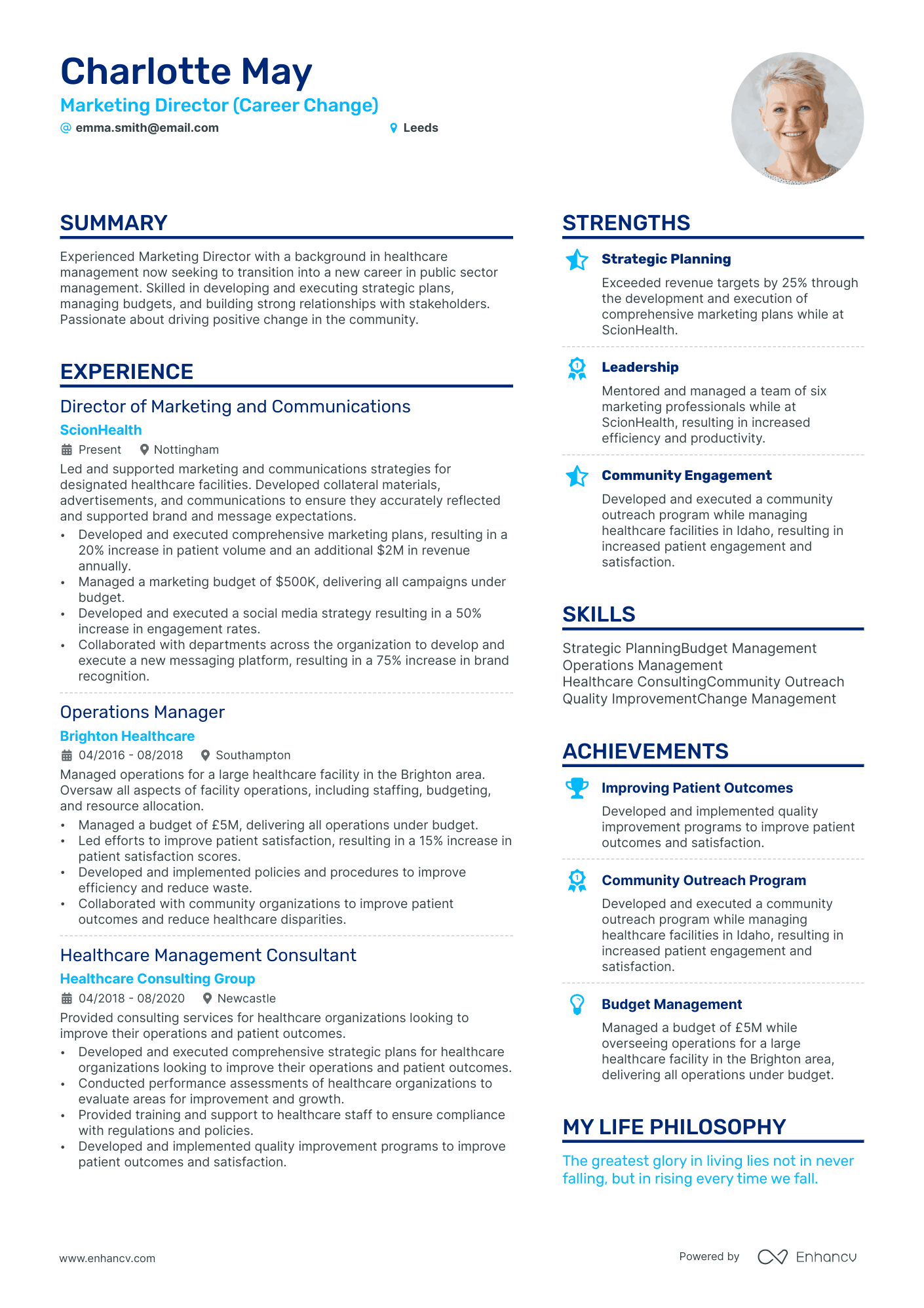 Marketing Director (Career Change) CV example