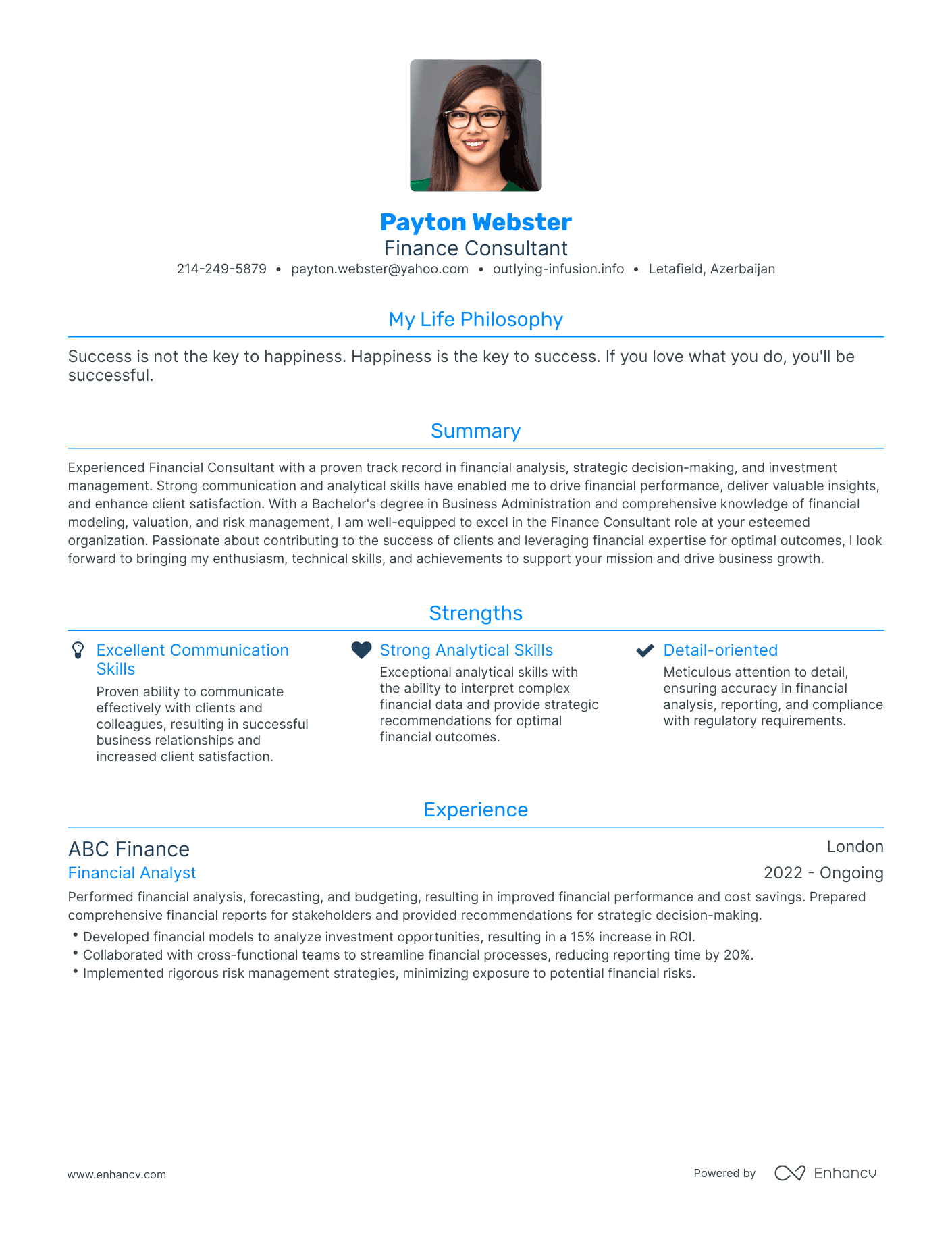 Modern Finance Consultant Resume Example