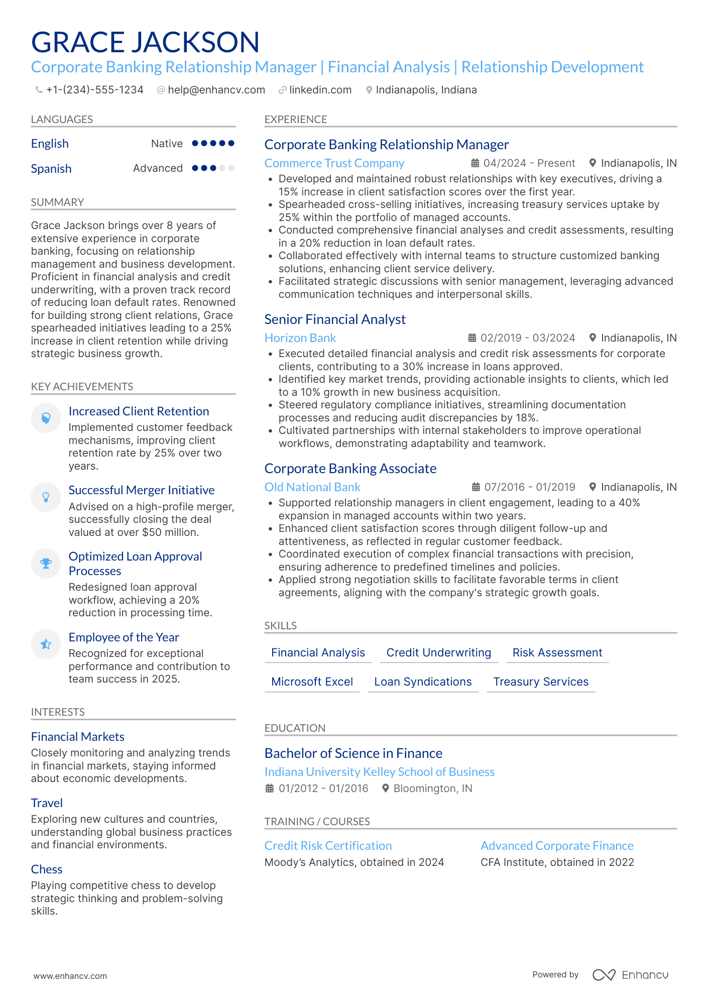 Corporate Banking resume example