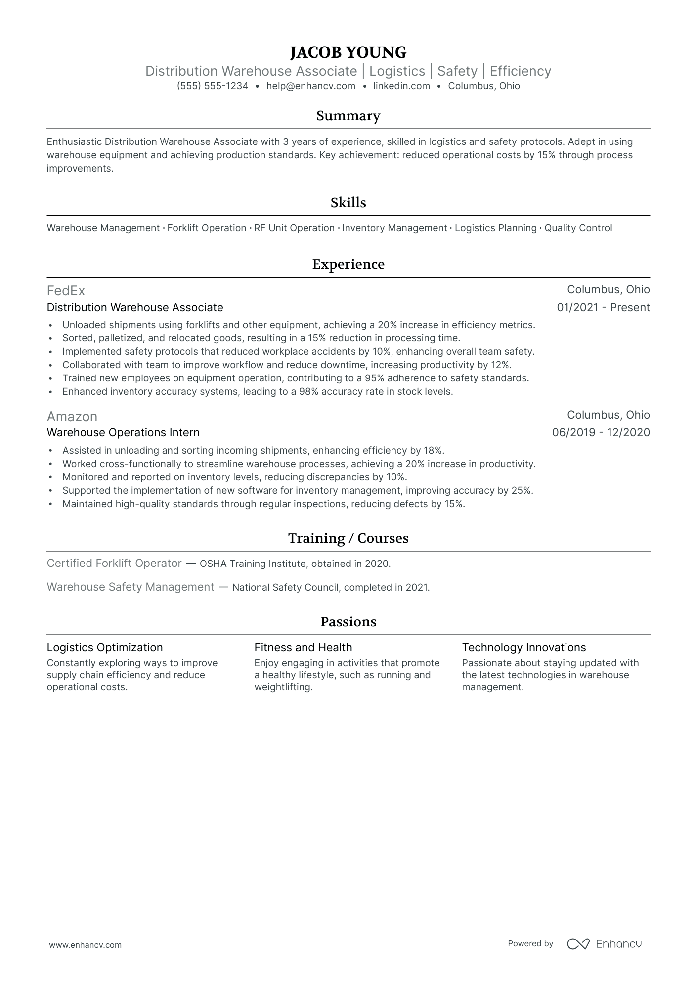 Warehouse Distribution Associate resume example