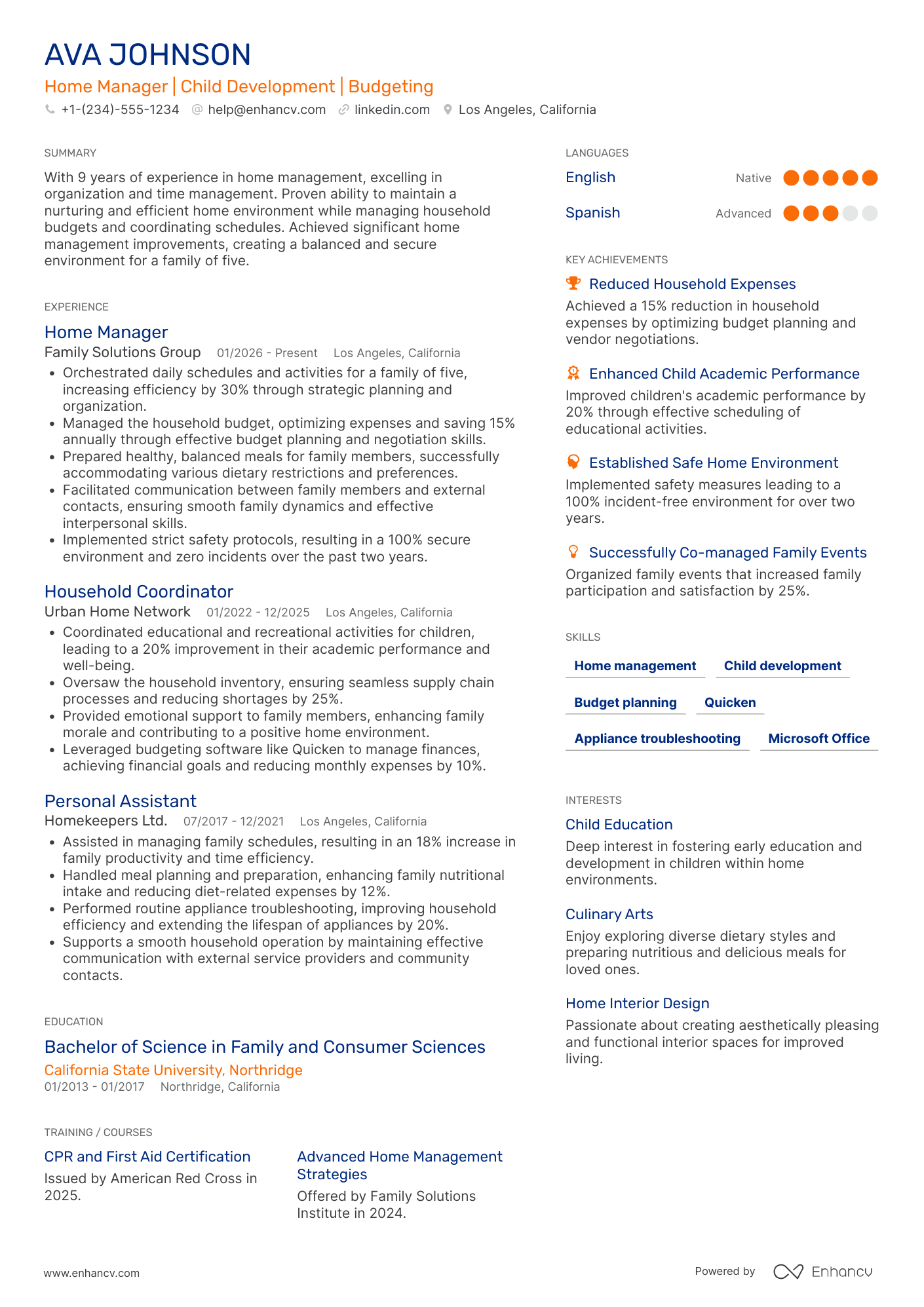 Stay at Home Mom resume example