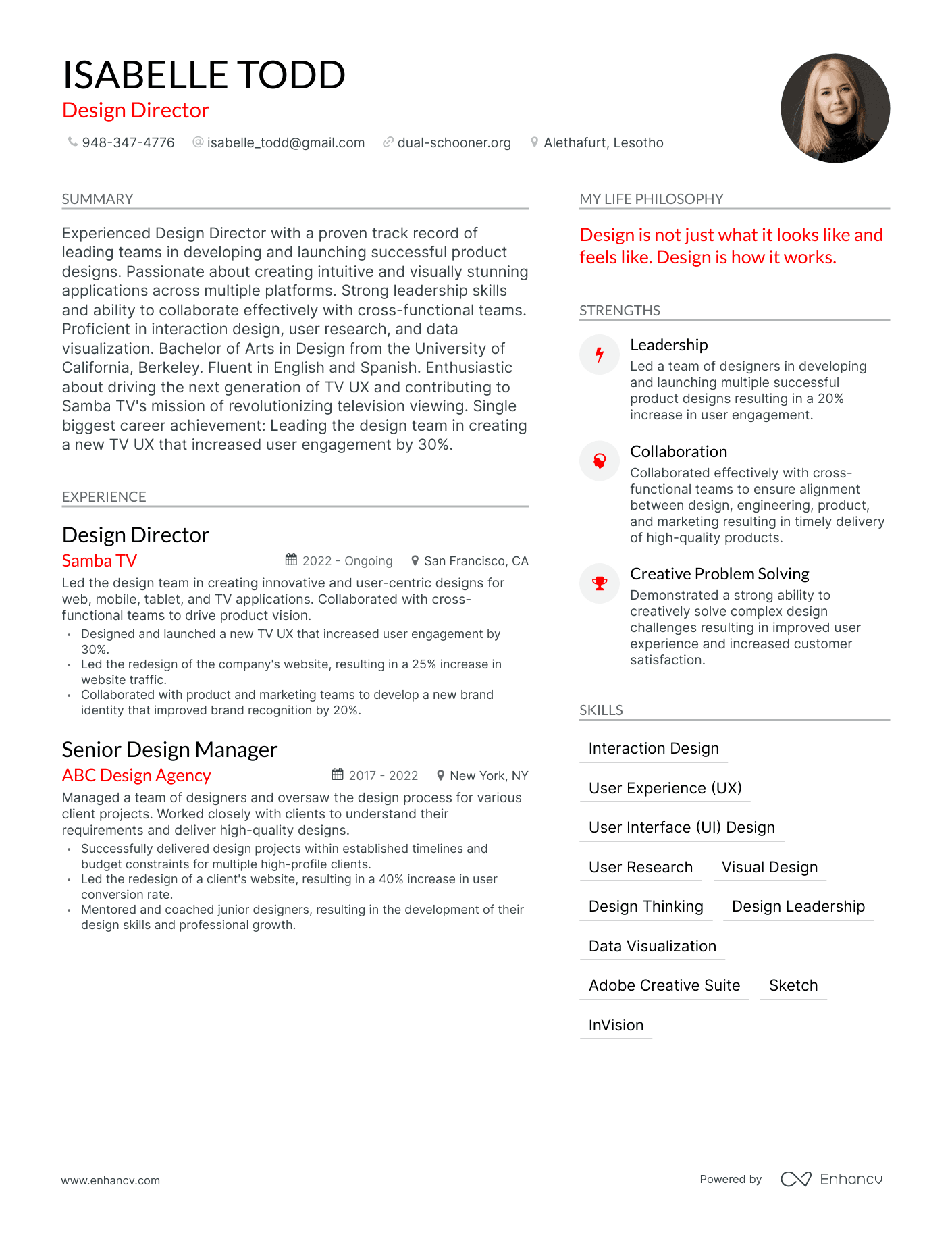 Design Director resume example