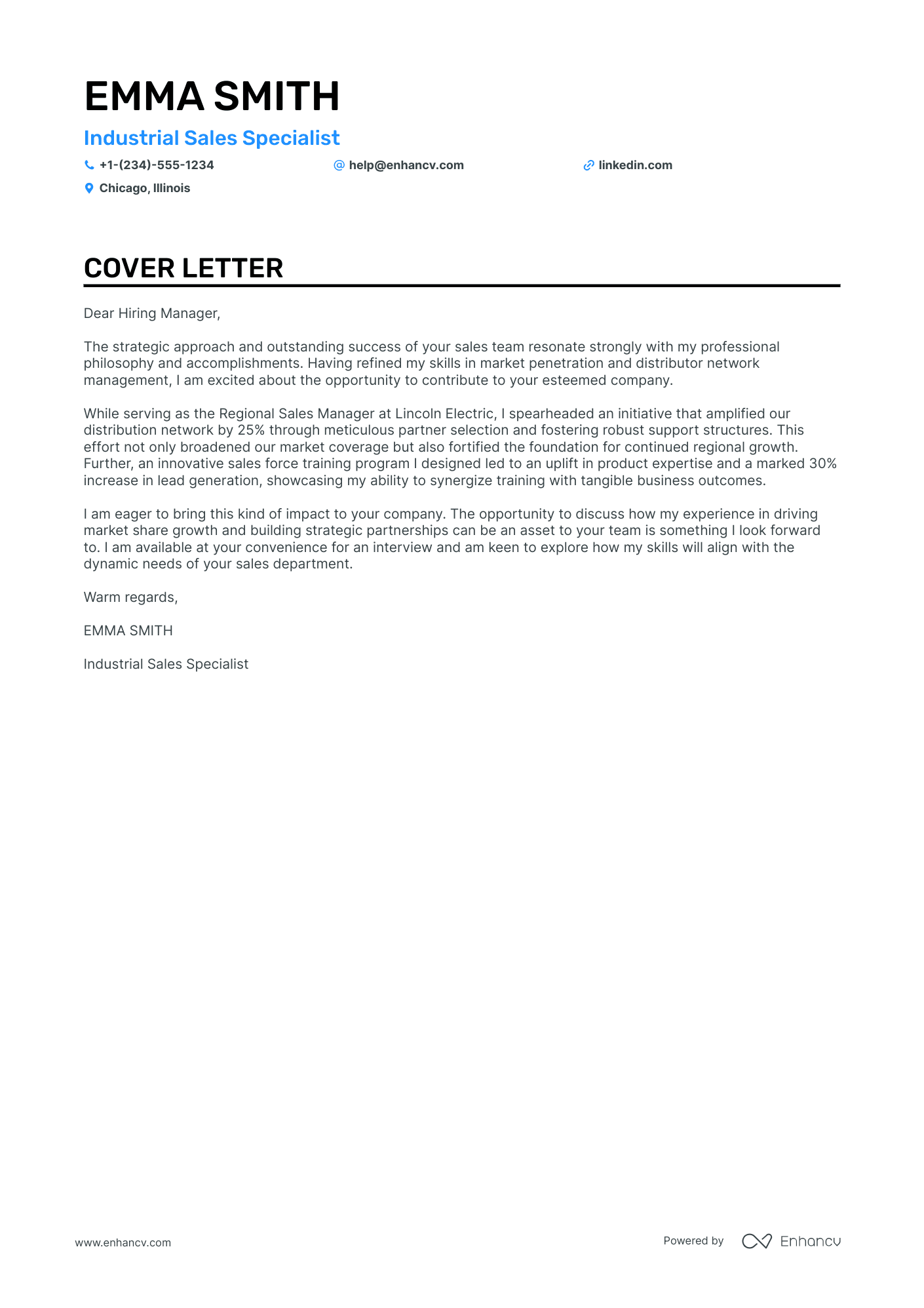 Distribution Sales Manager cover letter