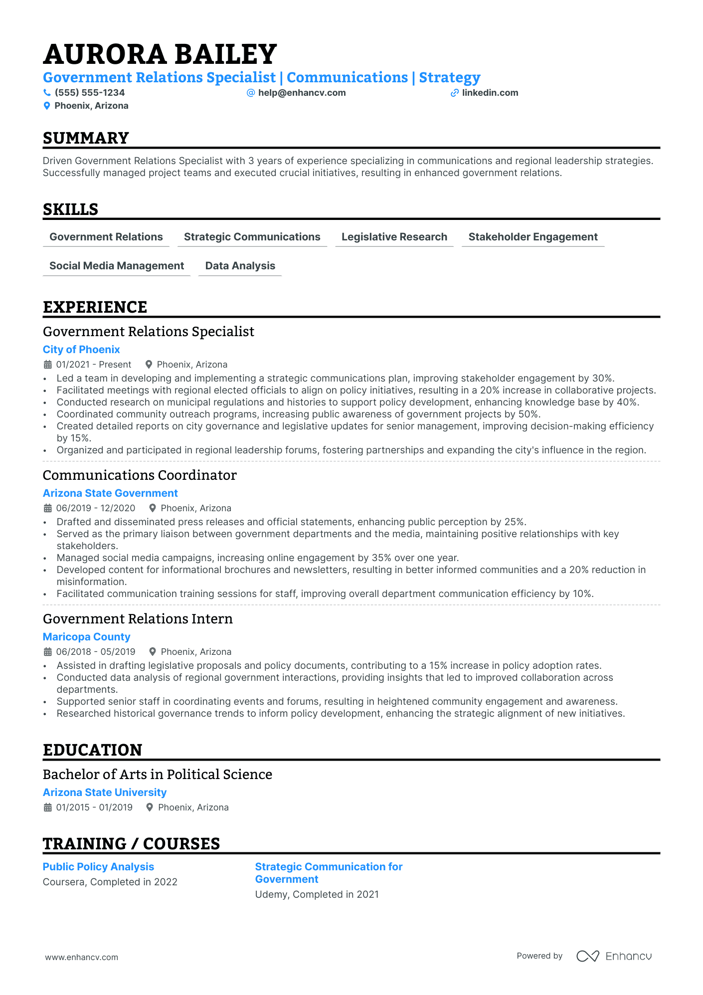 Public Relations Manager resume example