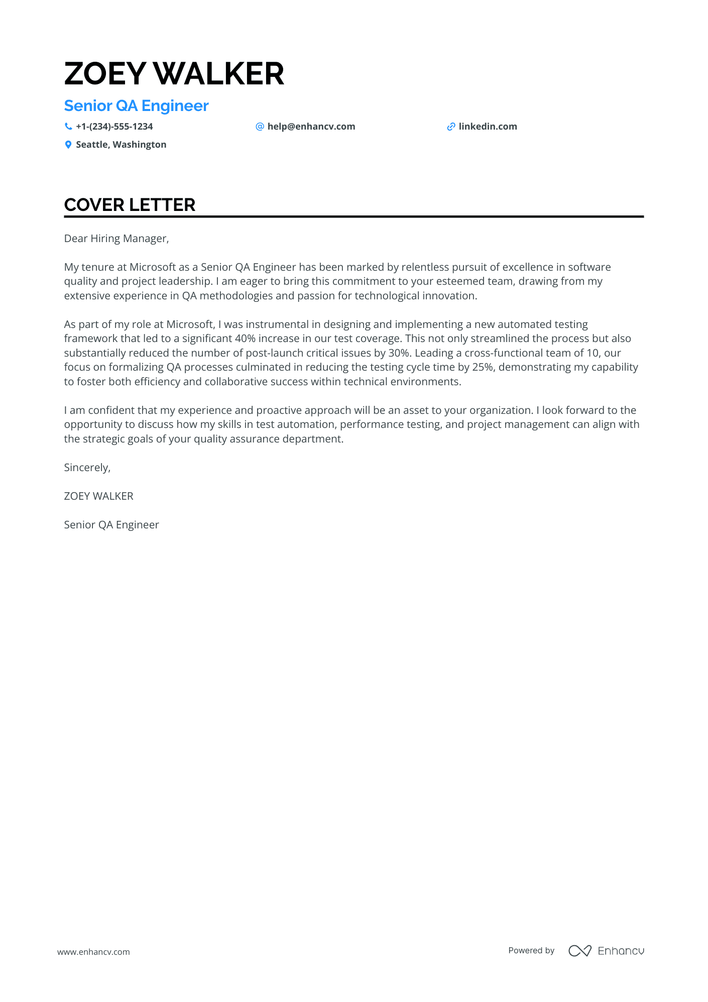 QA Manager cover letter