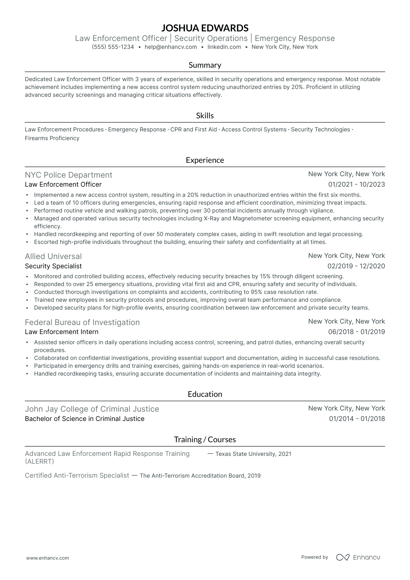 Law Enforcement Officer Resume Example Resume Example