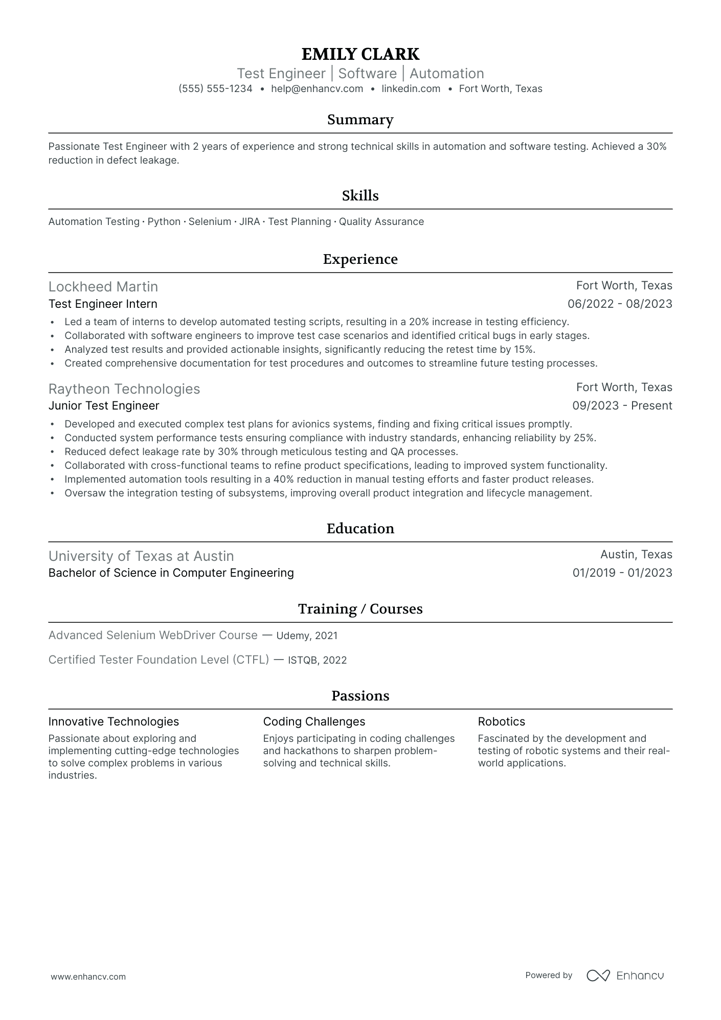 Electrical Test Engineer resume example