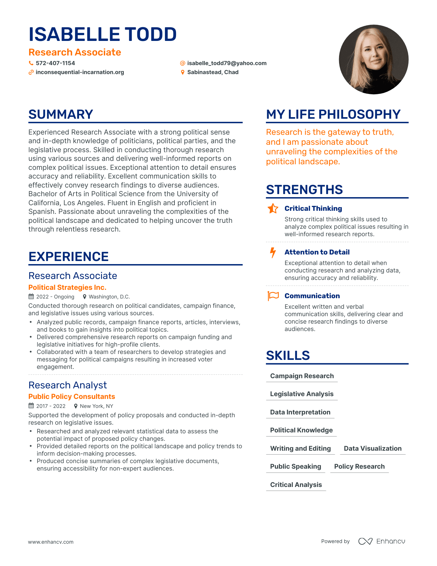 Modern Research Associate Resume Example