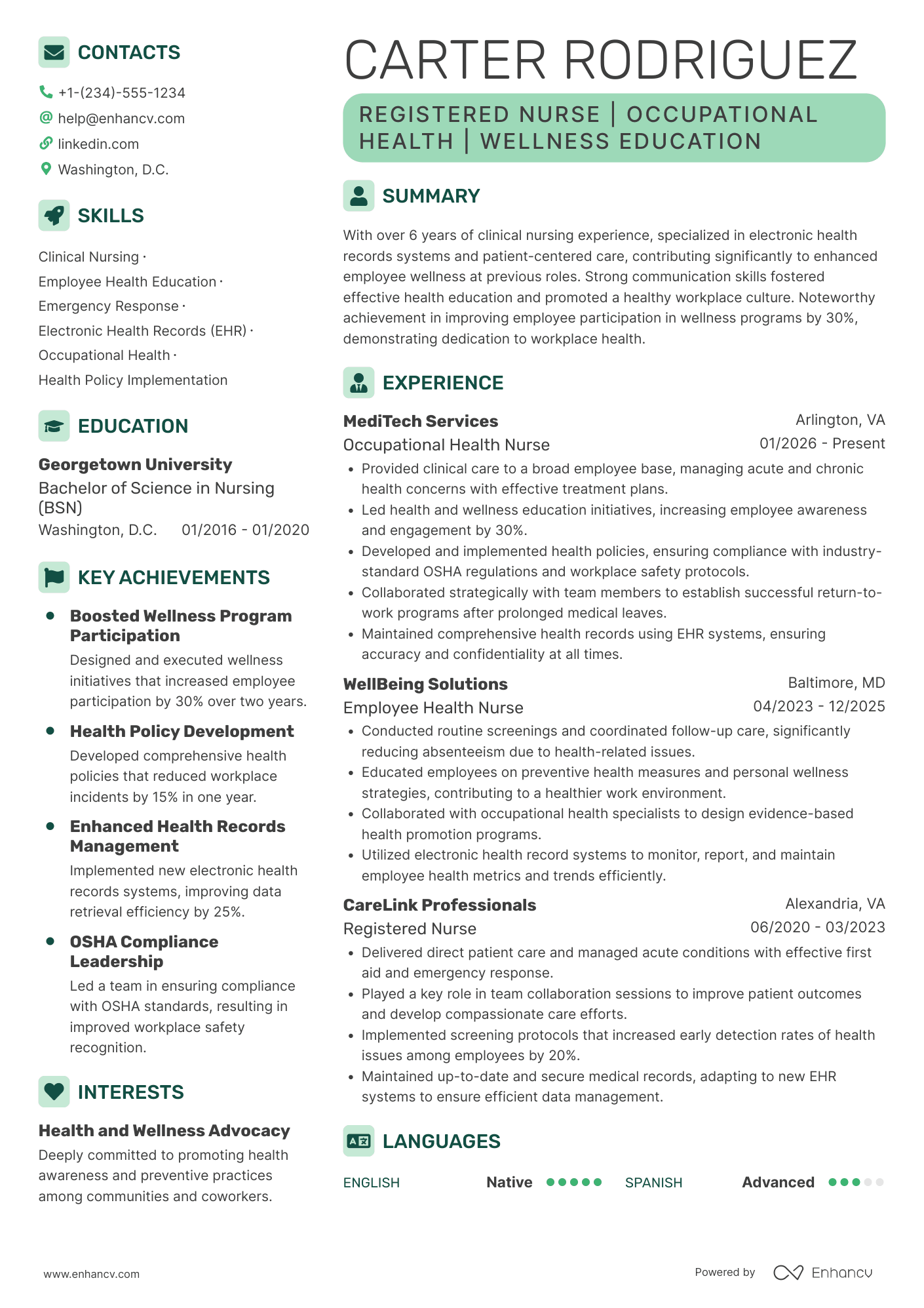 Company Nurse resume example