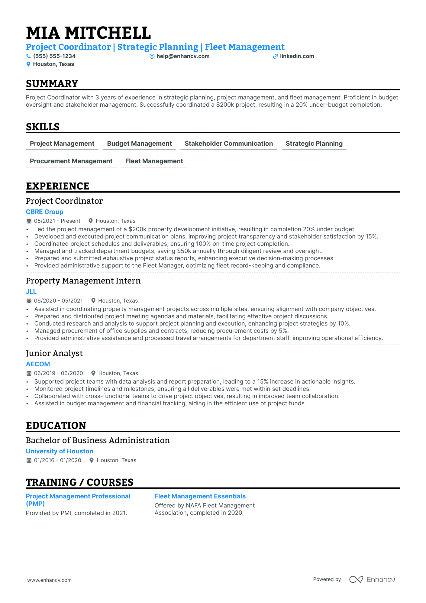 Non-Profit Project Coordinator resume example