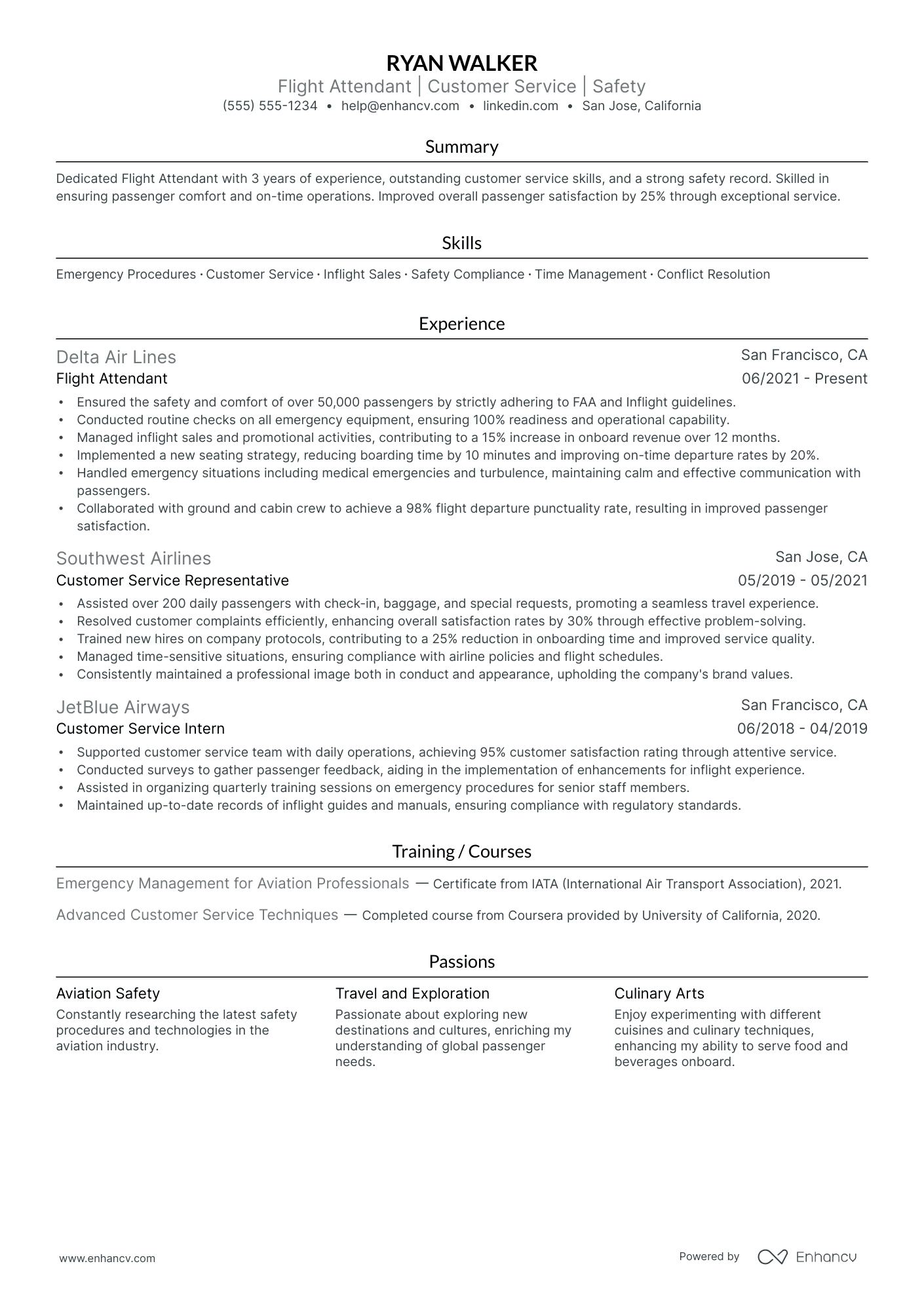 Flight Attendant resume example