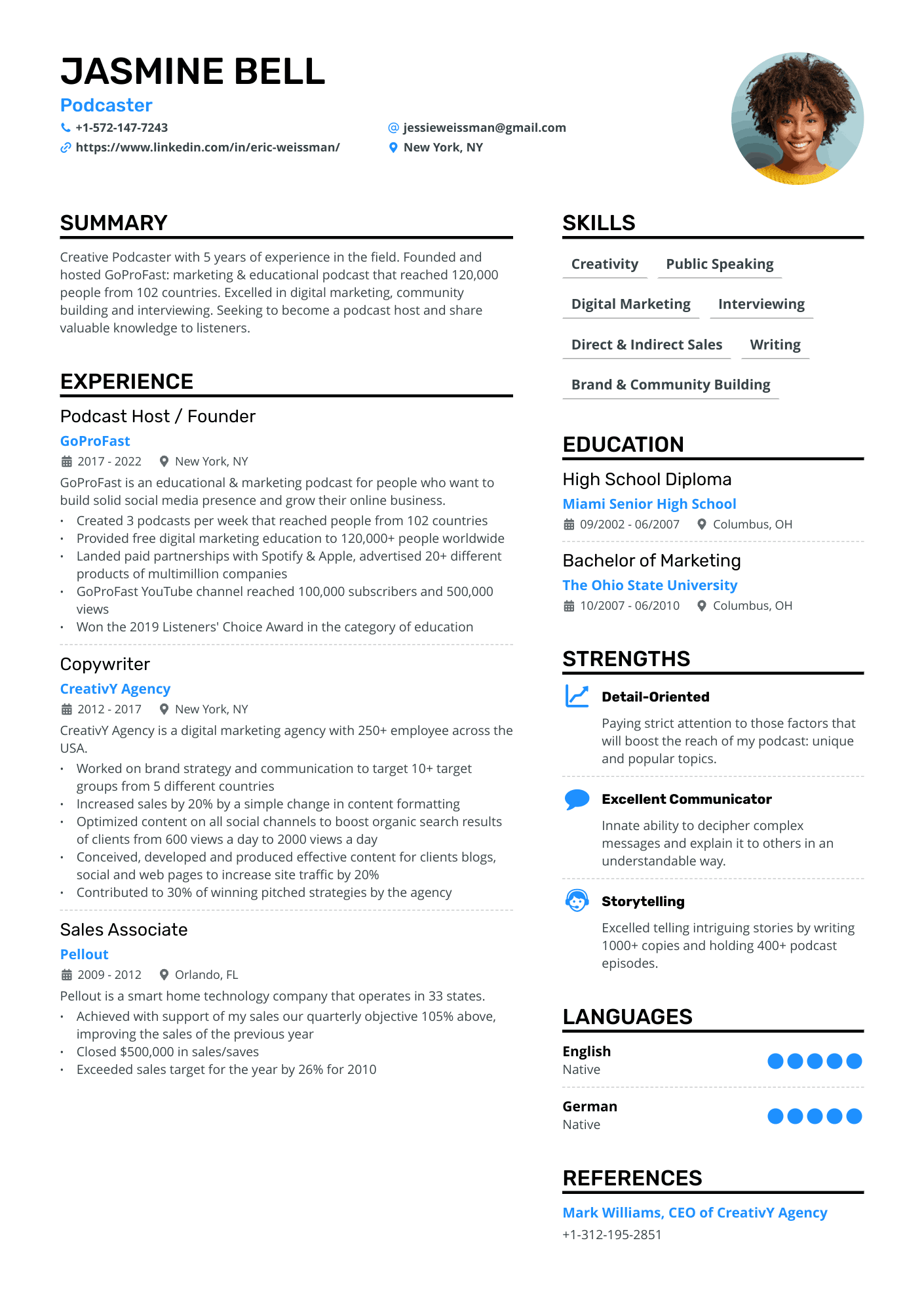 Podcaster resume example