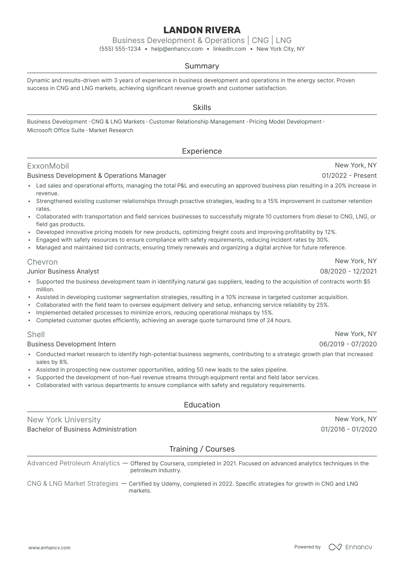 Business Development Operations Manager resume example