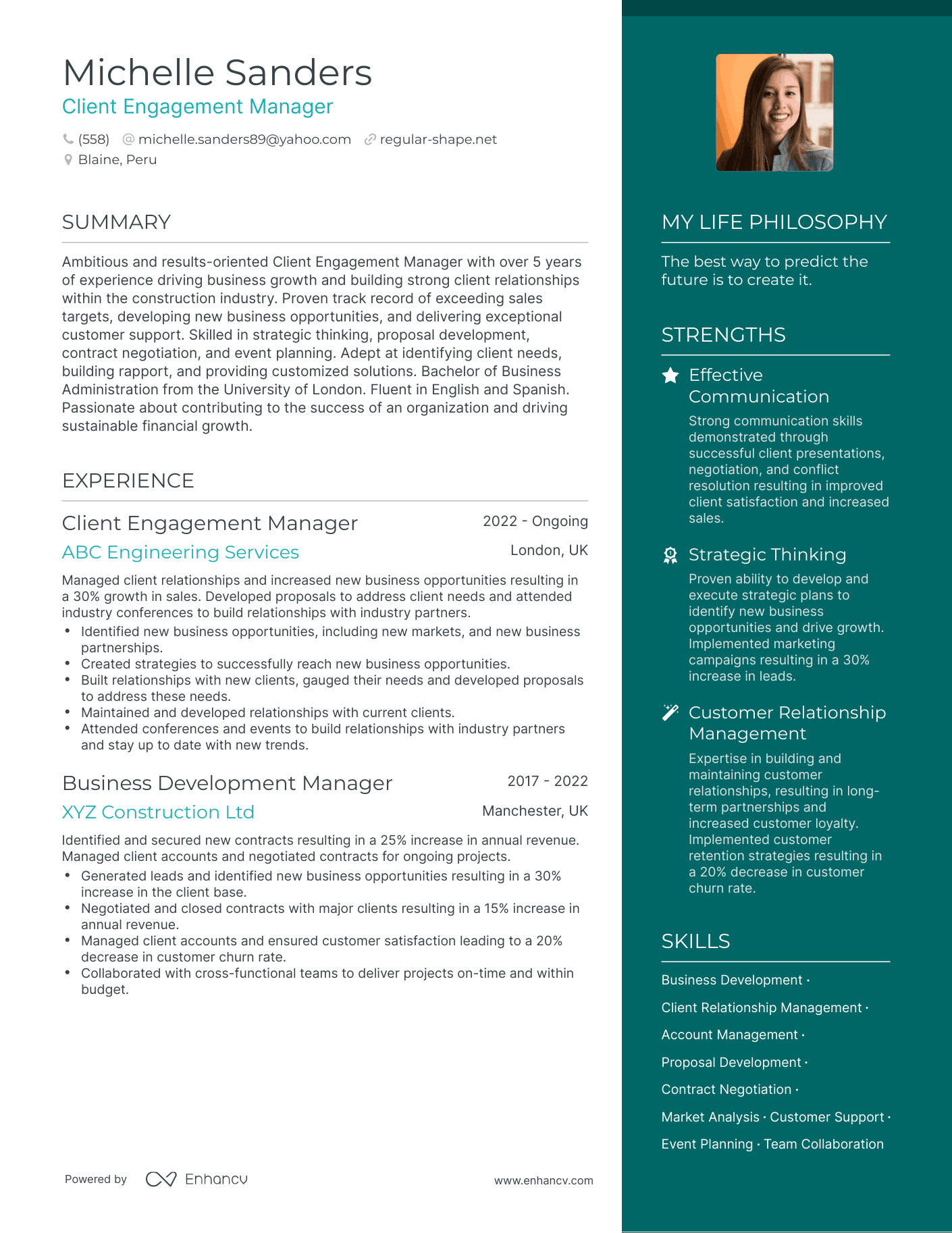 Modern Client Engagement Manager Resume Example