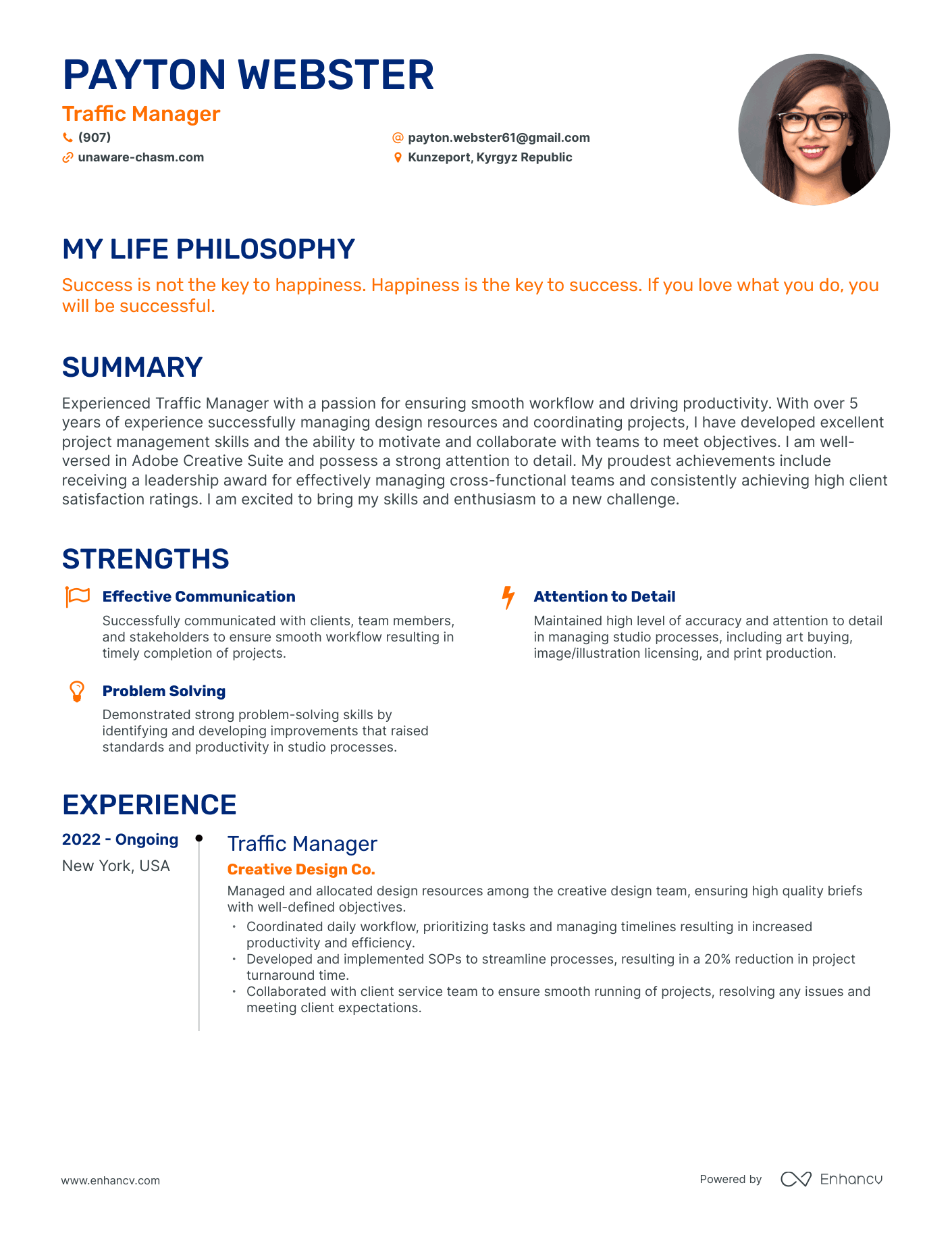 Creative Traffic Manager Resume Example