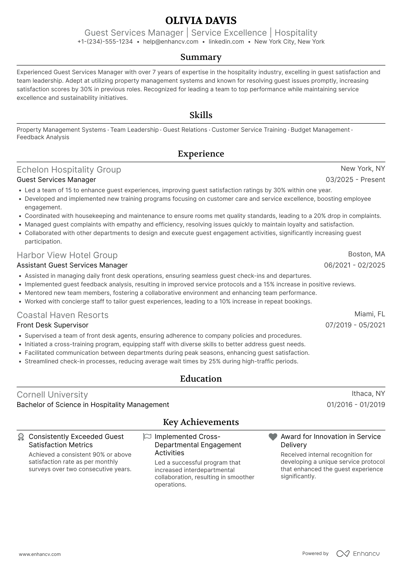 Guest Services Manager resume example