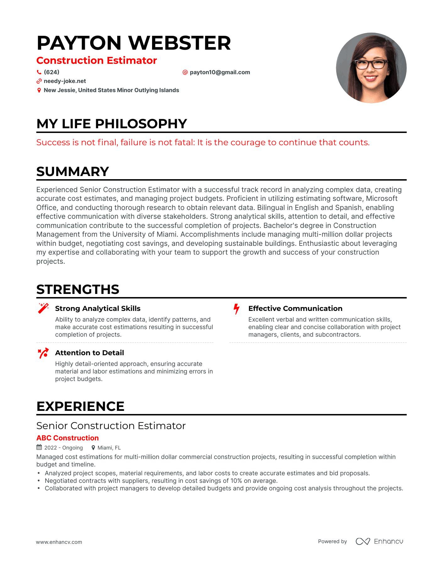 Creative Construction Estimator Resume Example