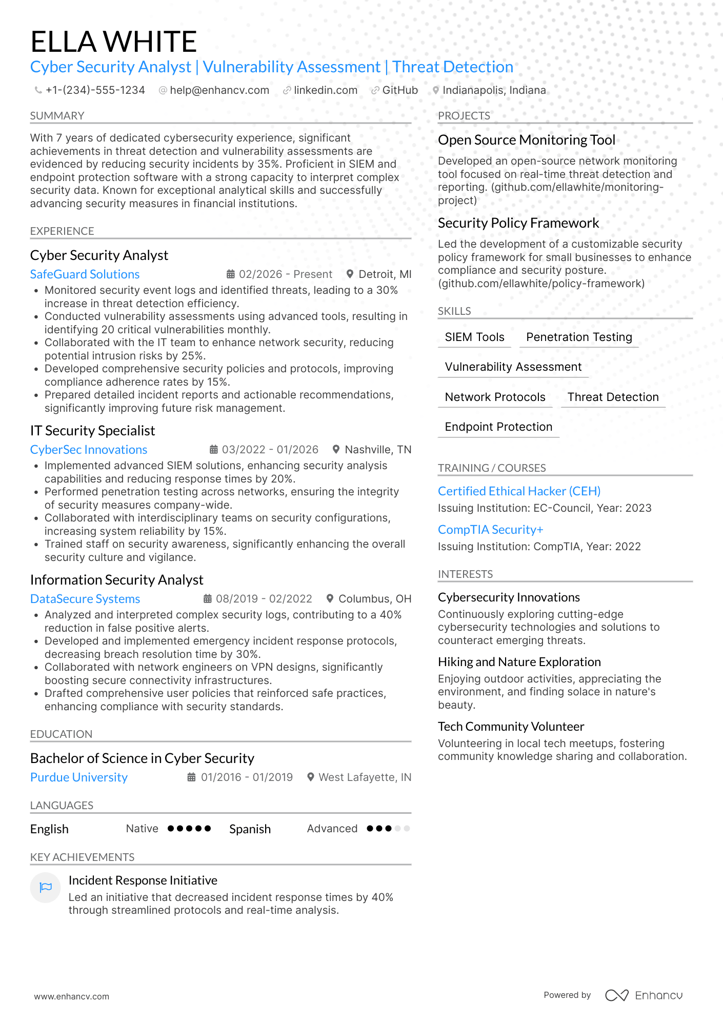 Cyber Security Analyst resume example